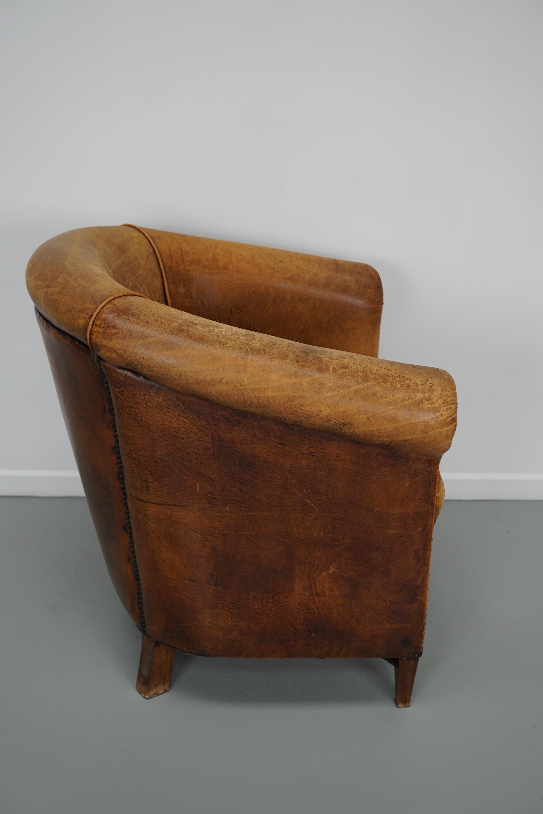 Fauteuil club néerlandais vintage en cuir de couleur cognac en vente 5