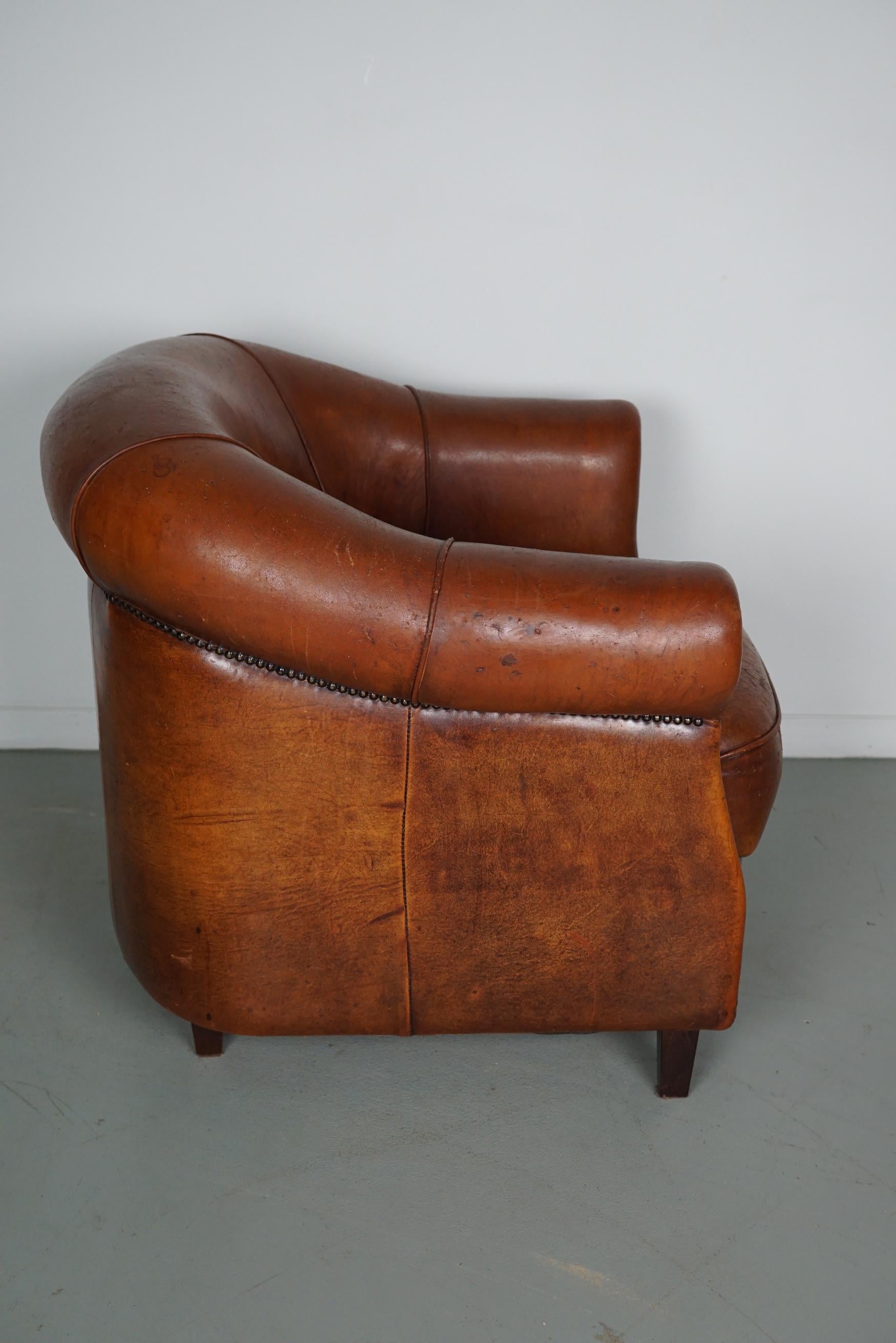 Silla Club Vintage Holandesa de Piel Color Coñac en venta 4