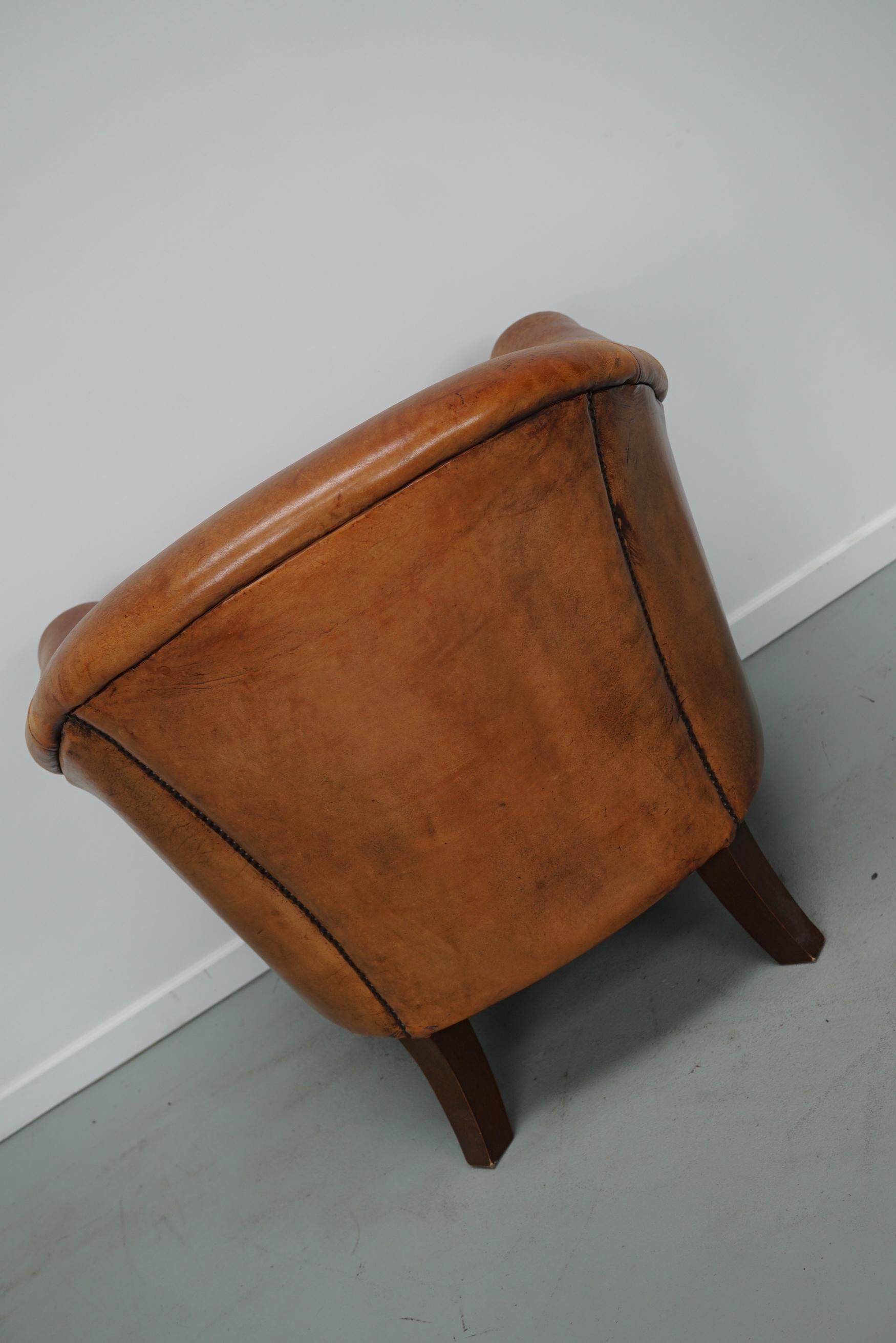  Vintage Dutch Cognac Colored Leather Club Chair For Sale 7