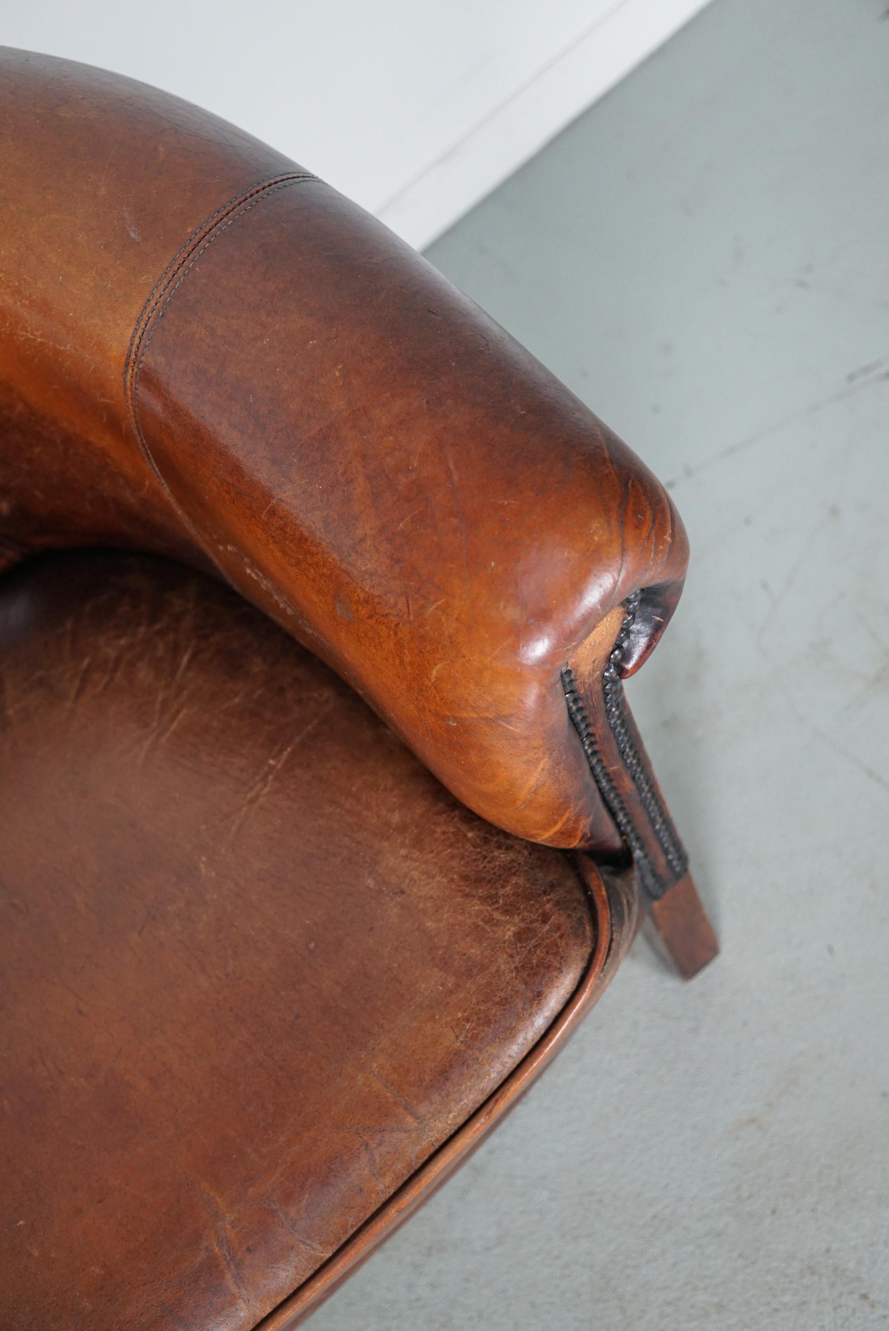 Vintage Dutch Cognac Colored Leather Club Chair For Sale 7