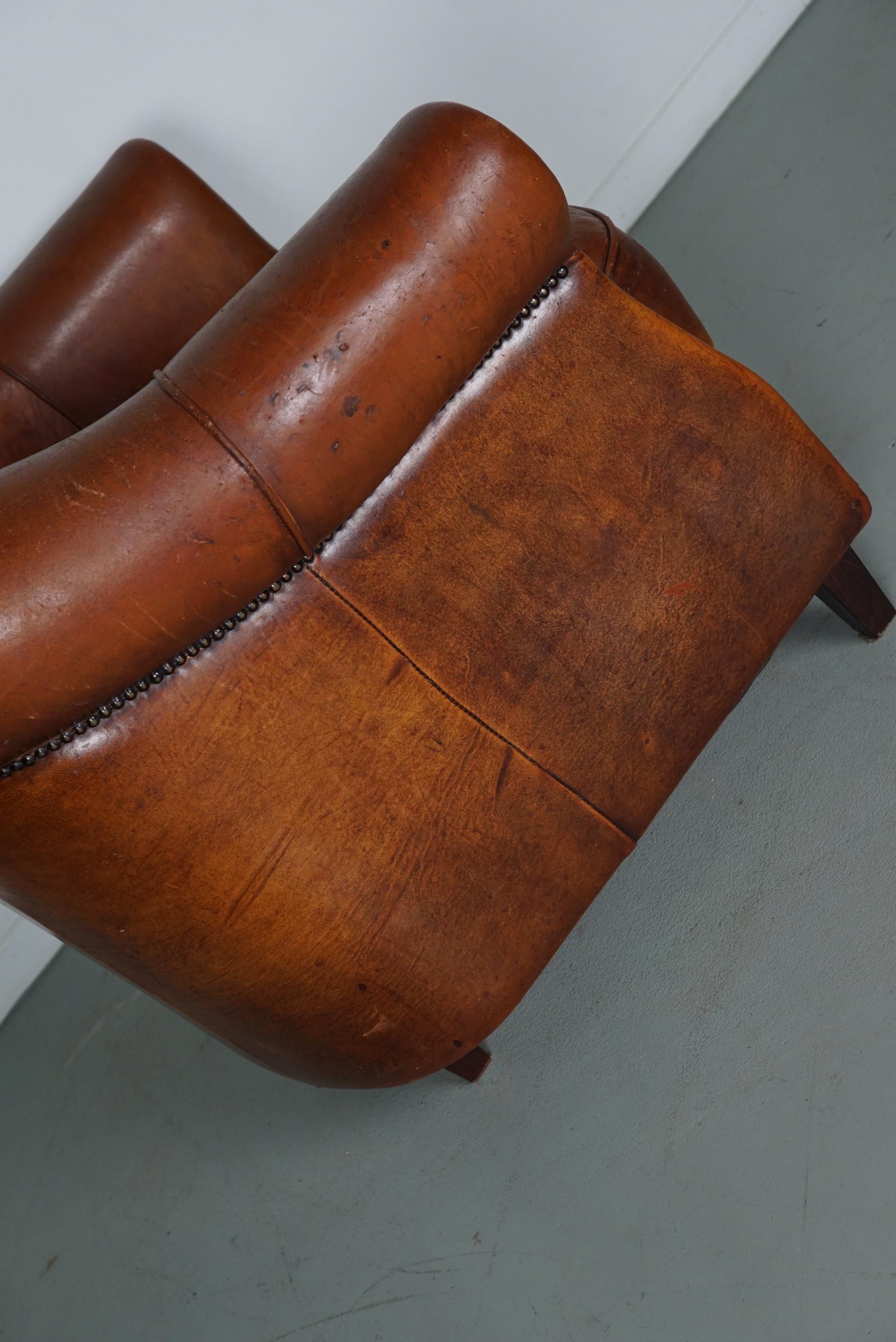 Silla Club Vintage Holandesa de Piel Color Coñac en venta 5