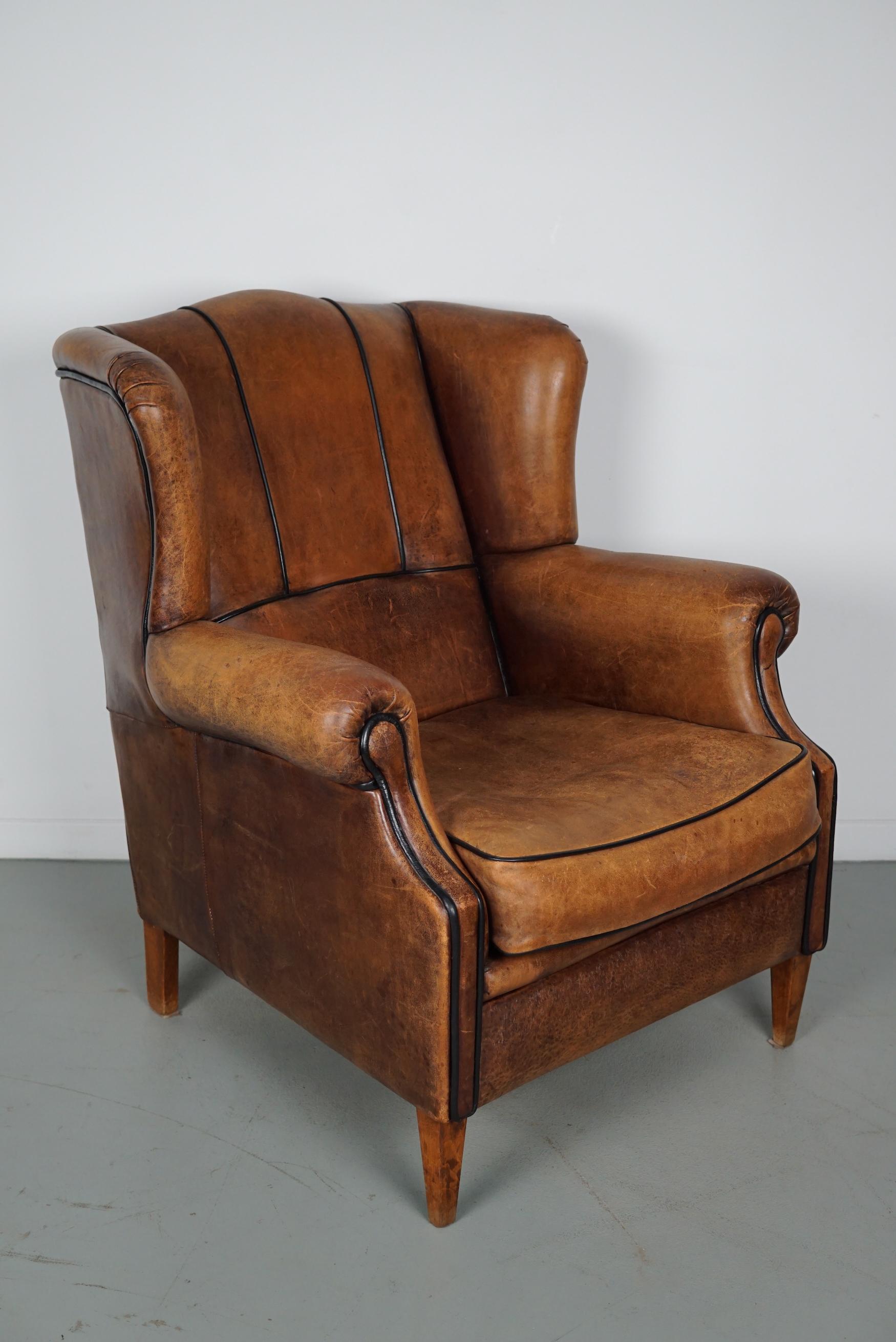 Vintage Dutch Cognac Colored Leather Club Chair For Sale 7