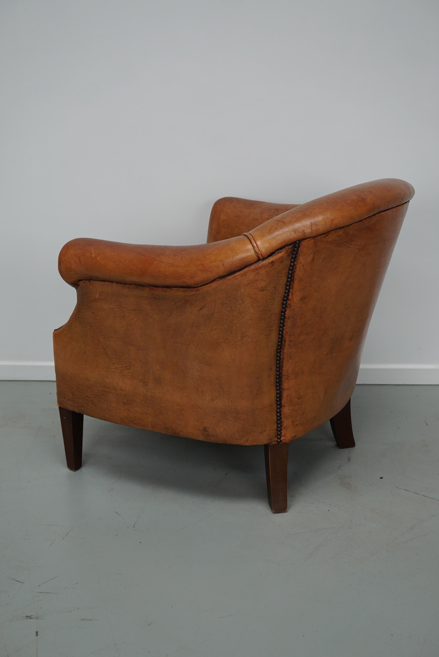  Vintage Dutch Cognac Colored Leather Club Chair For Sale 8