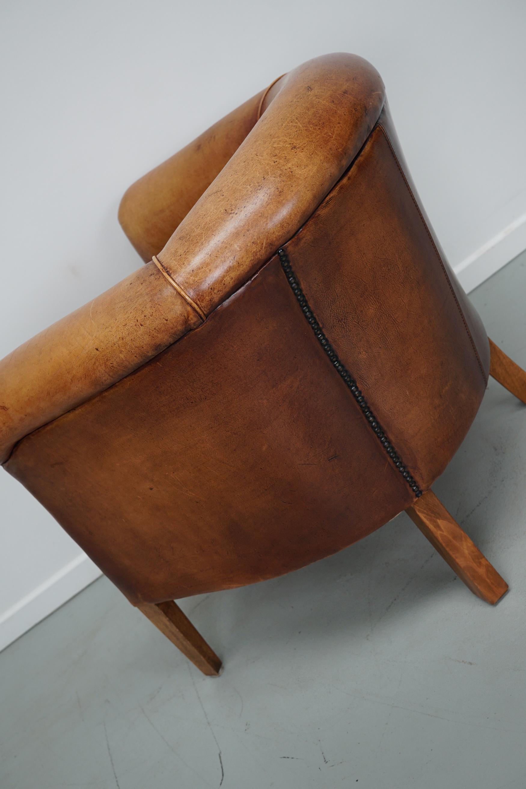 Fauteuil club néerlandais vintage en cuir de couleur cognac en vente 6