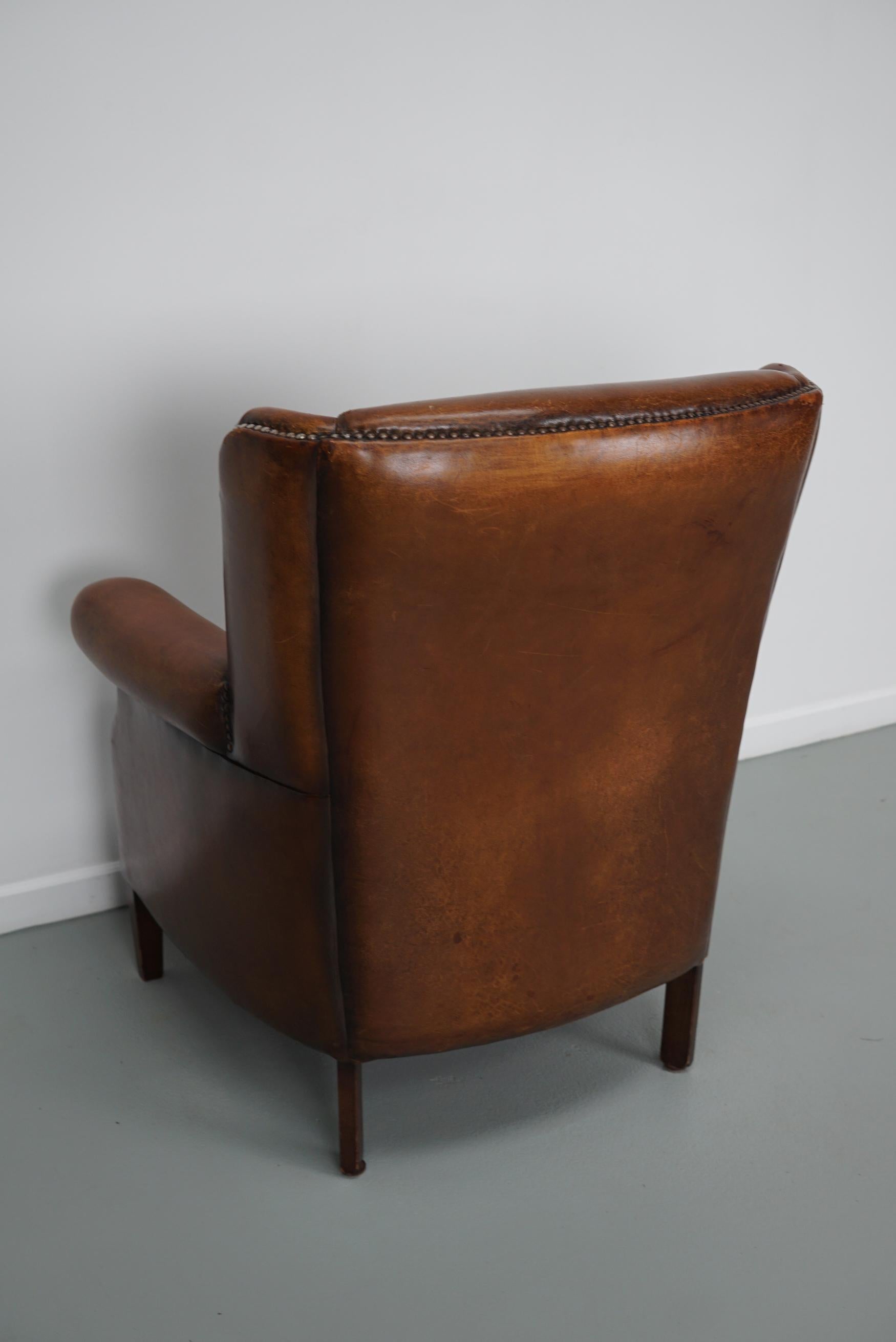 Fauteuil club néerlandais vintage en cuir de couleur cognac en vente 6