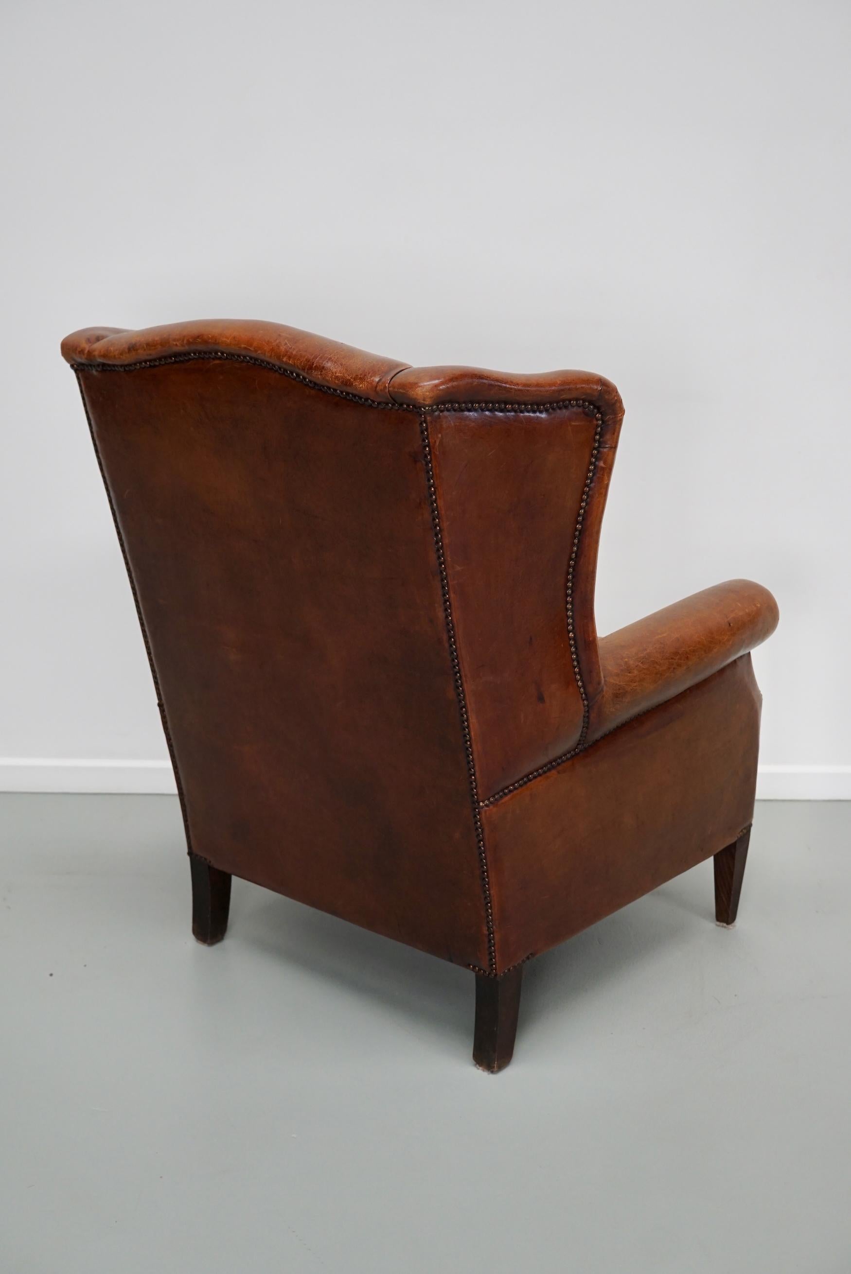 Vintage Dutch Cognac Colored Leather Club Chair For Sale 8