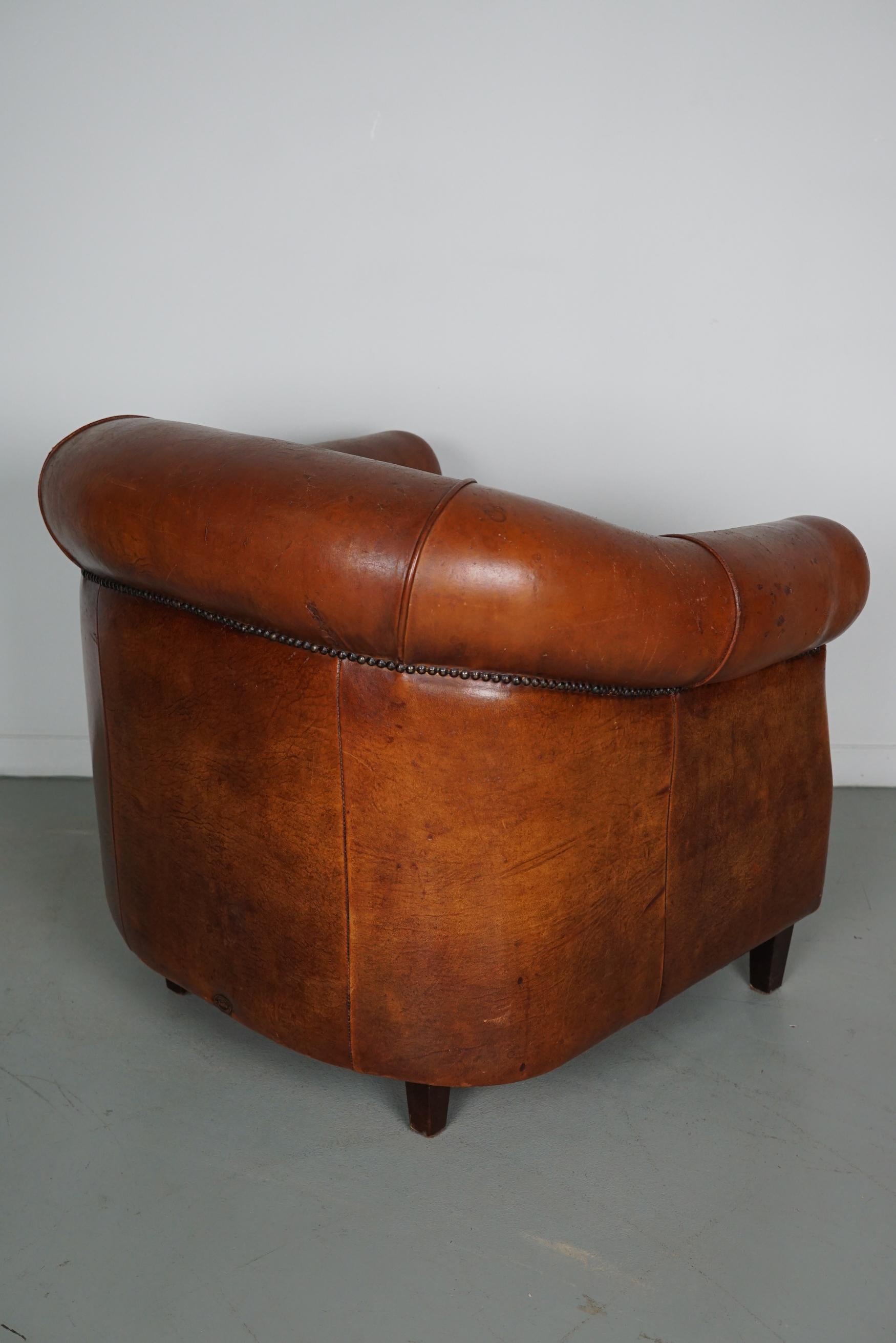 Silla Club Vintage Holandesa de Piel Color Coñac en venta 6