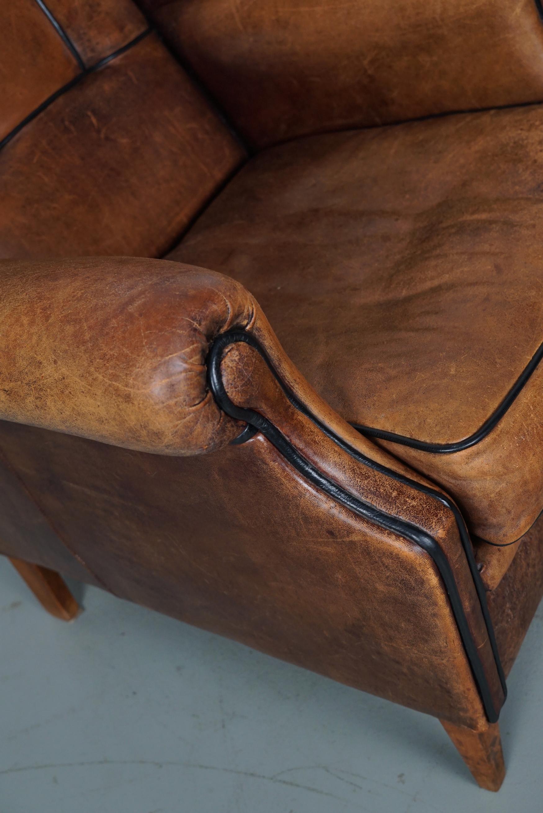 Vintage Dutch Cognac Colored Leather Club Chair For Sale 8