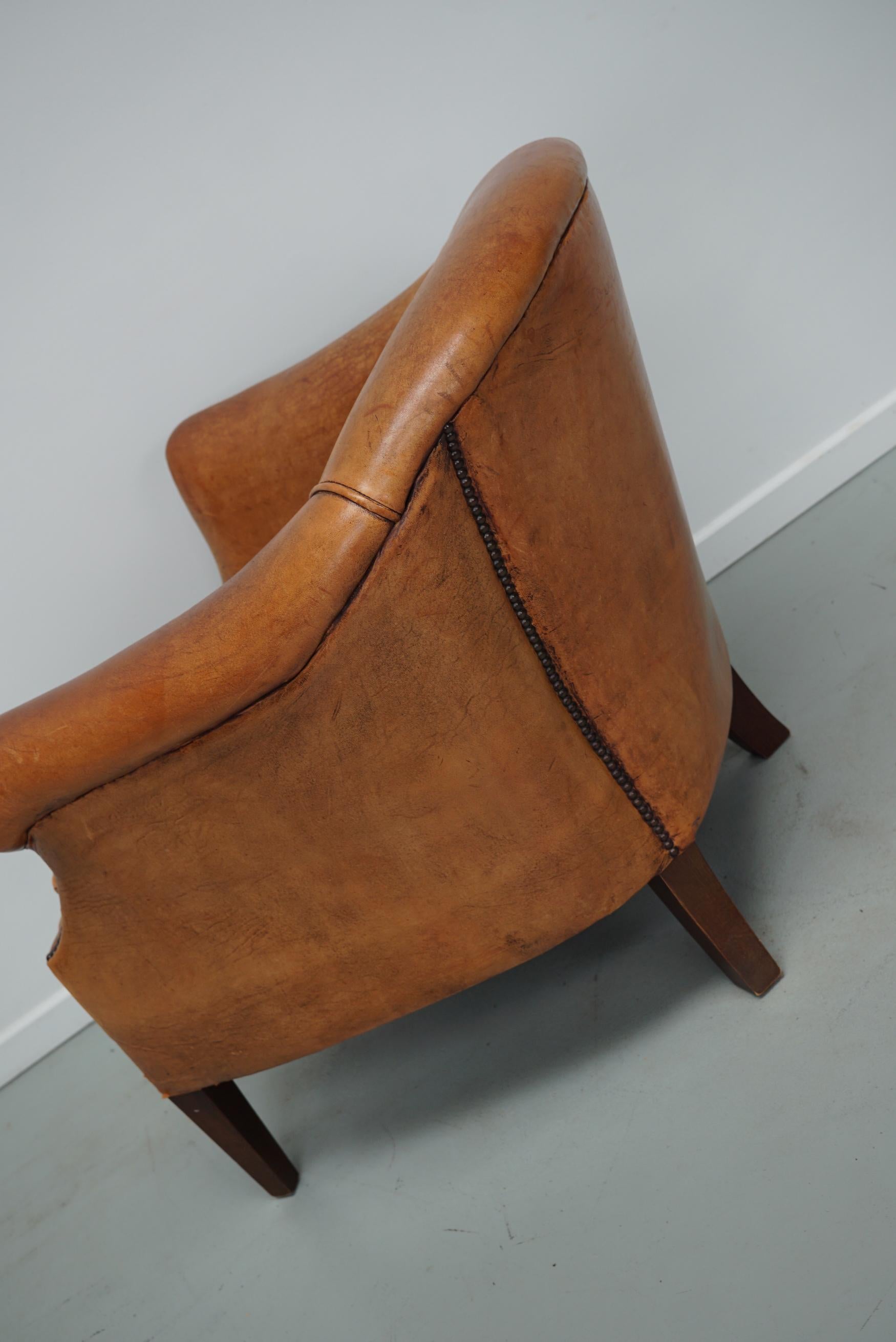  Vintage Dutch Cognac Colored Leather Club Chair For Sale 9
