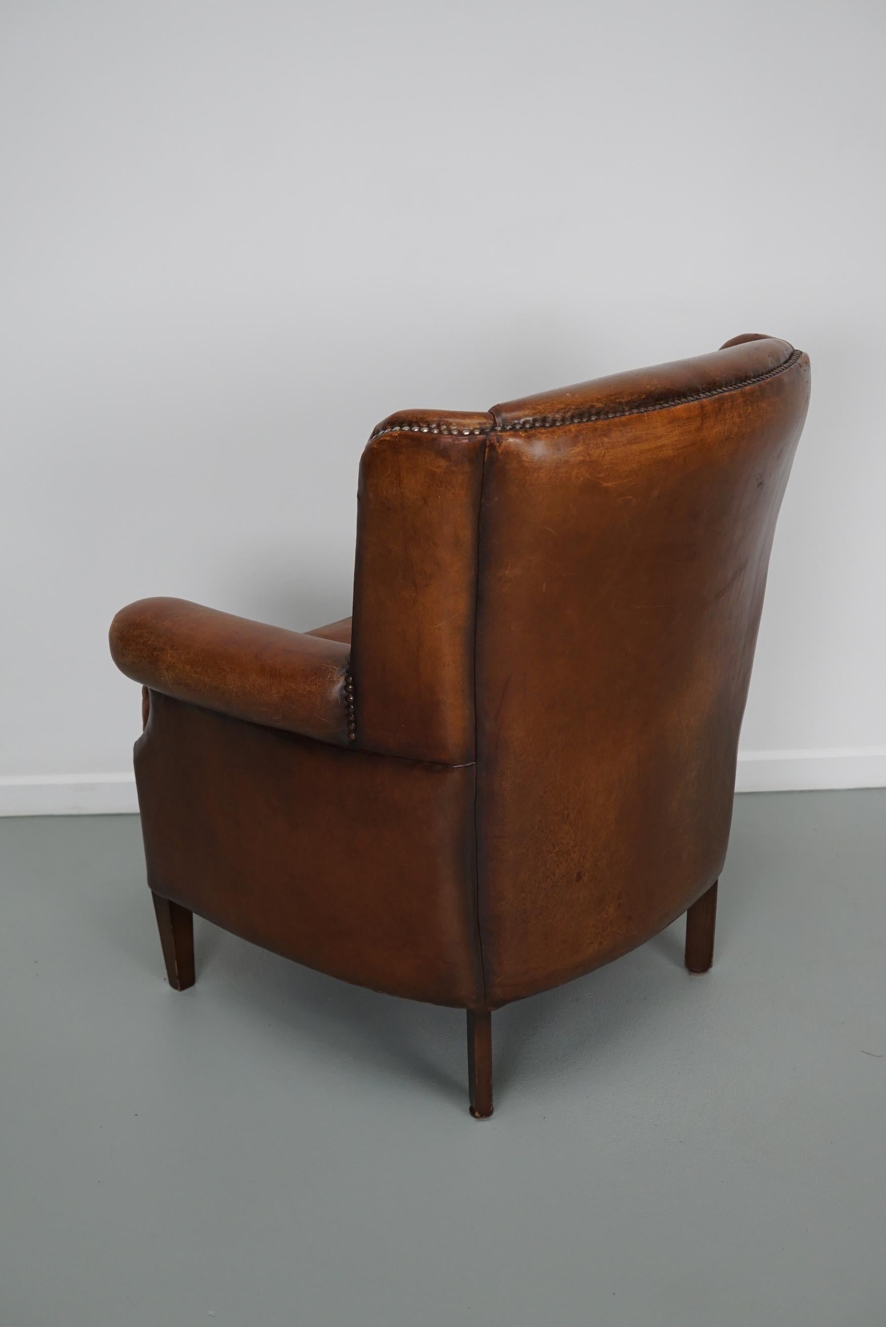 Vintage Dutch Cognac Colored Leather Club Chair For Sale 9