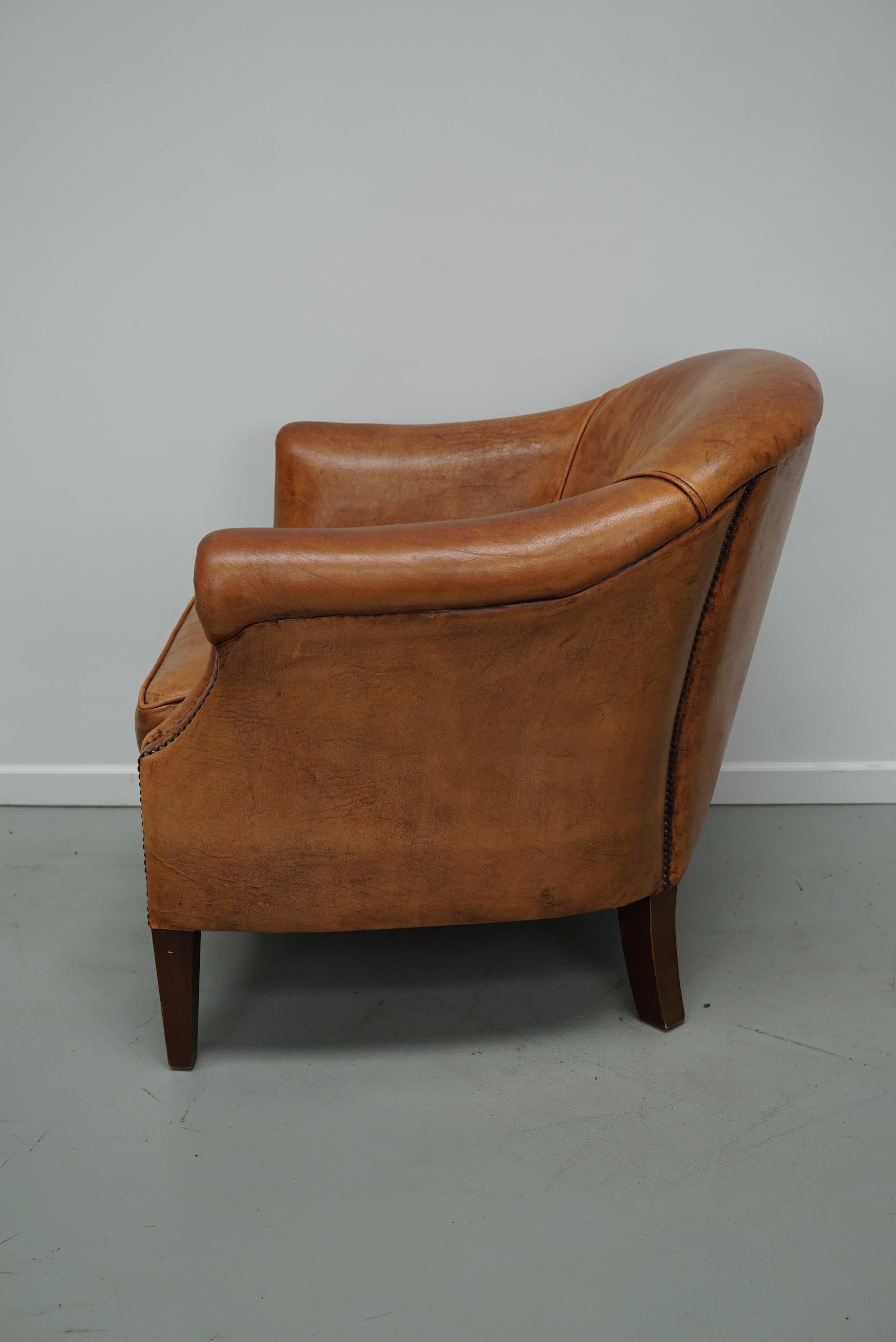  Vintage Dutch Cognac Colored Leather Club Chair For Sale 10