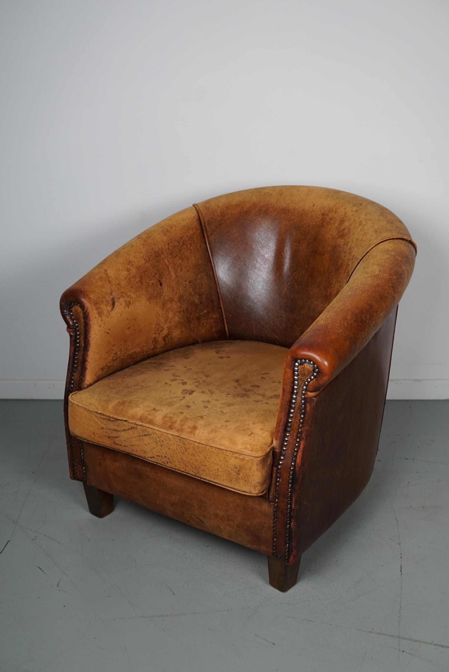 Vintage Dutch Cognac Colored Leather Club Chair For Sale 11