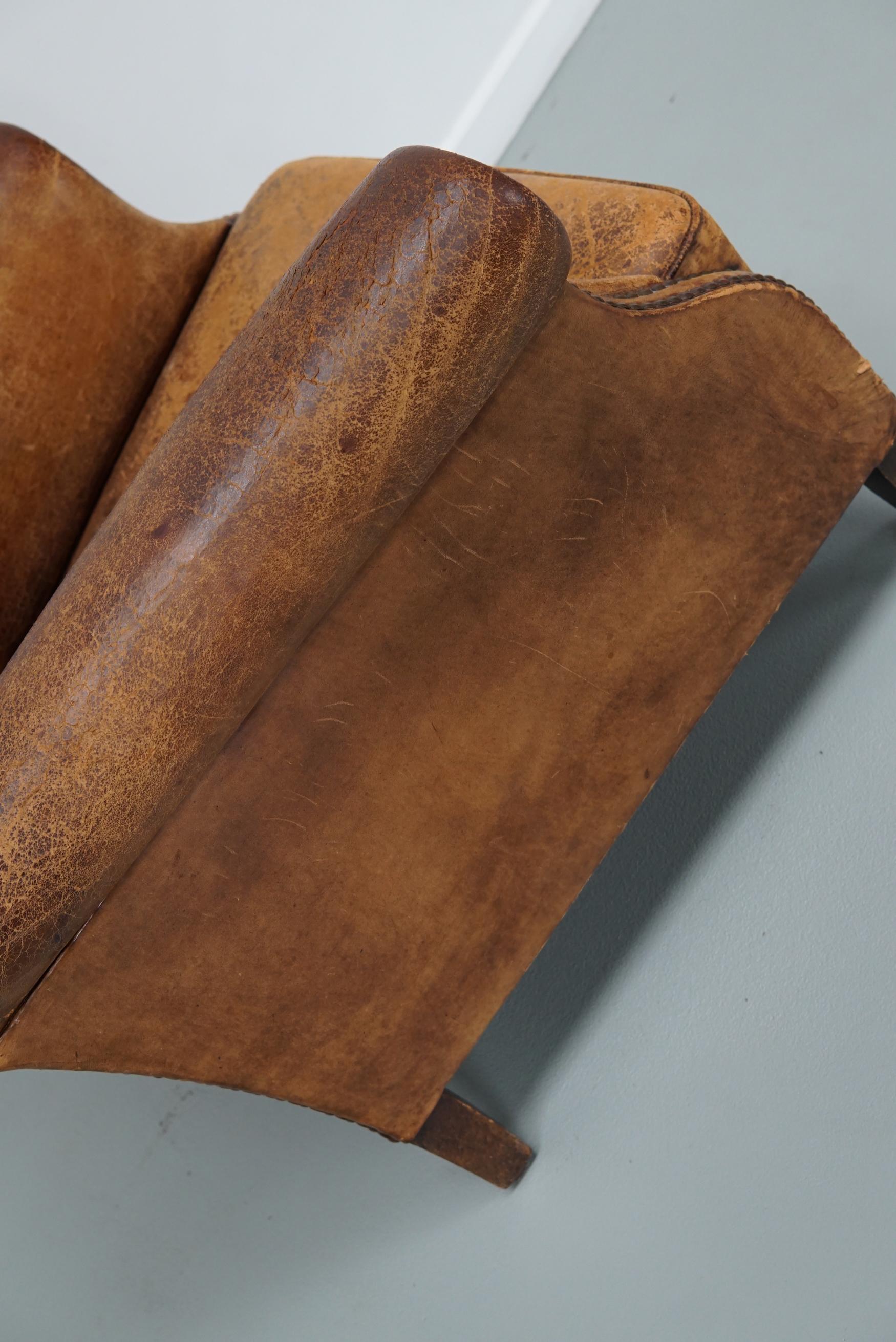 Vintage Dutch Cognac Colored Leather Club Chair For Sale 10
