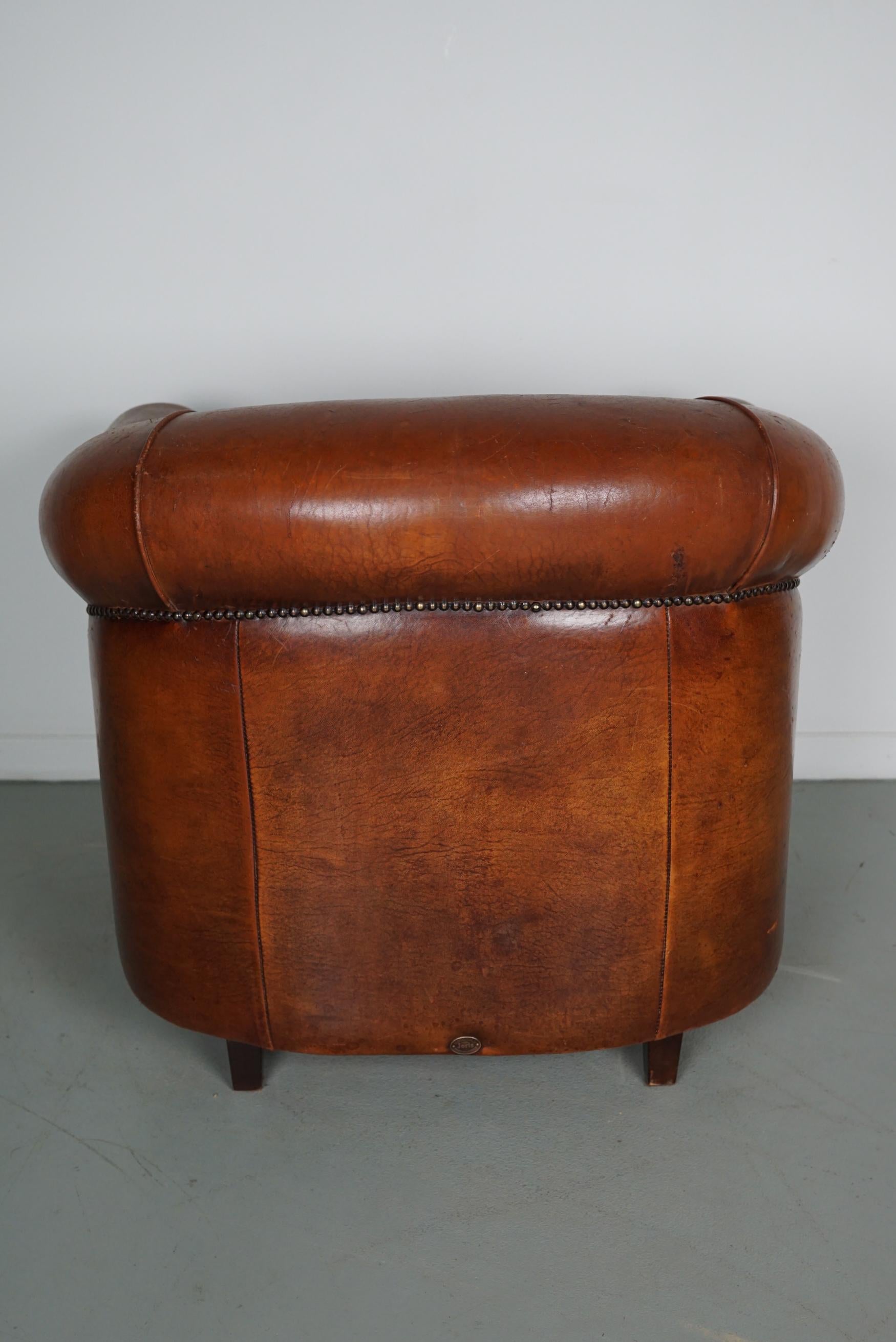 Silla Club Vintage Holandesa de Piel Color Coñac en venta 8