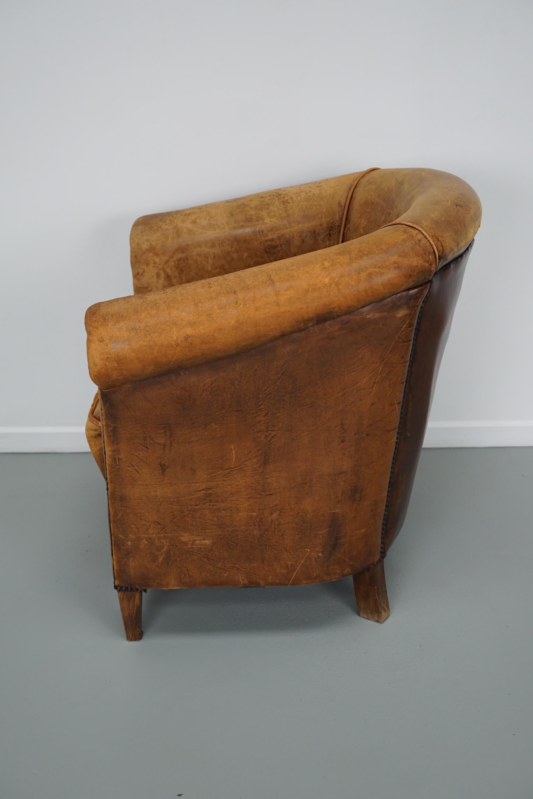 Vintage Dutch Cognac Colored Leather Club Chair For Sale 12