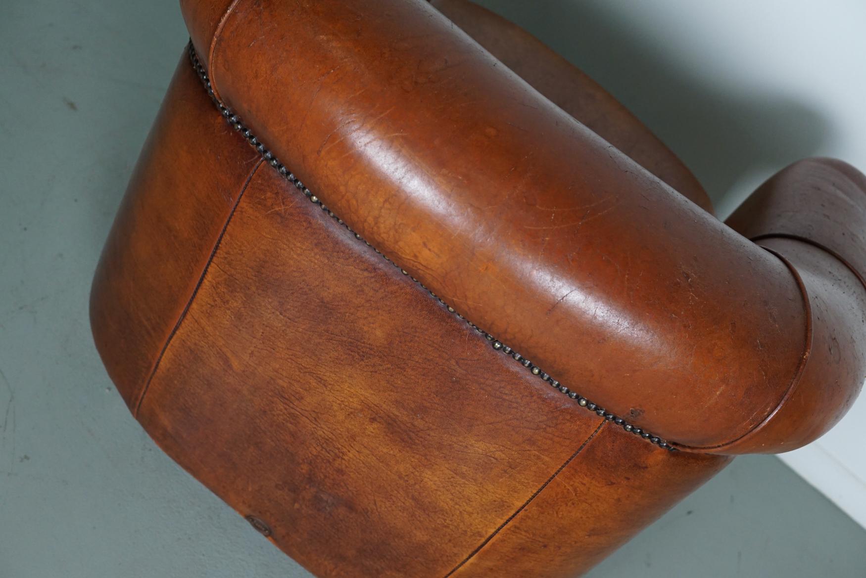 Silla Club Vintage Holandesa de Piel Color Coñac en venta 9