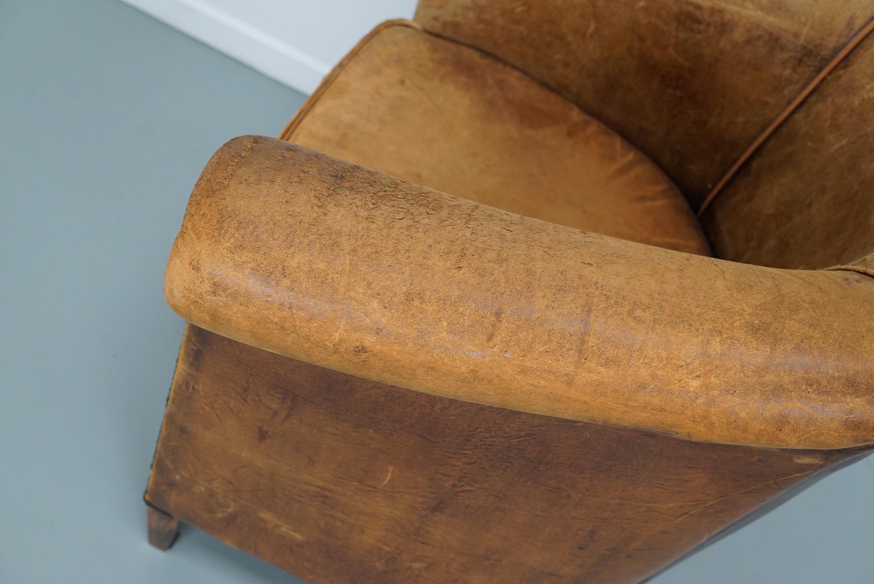 Vintage Dutch Cognac Colored Leather Club Chair For Sale 13
