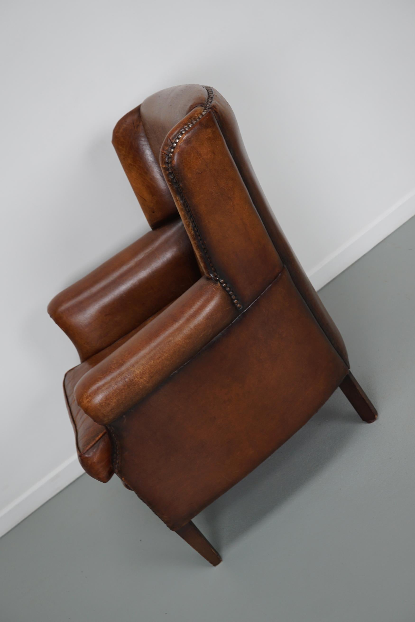 Vintage Dutch Cognac Colored Leather Club Chair For Sale 12