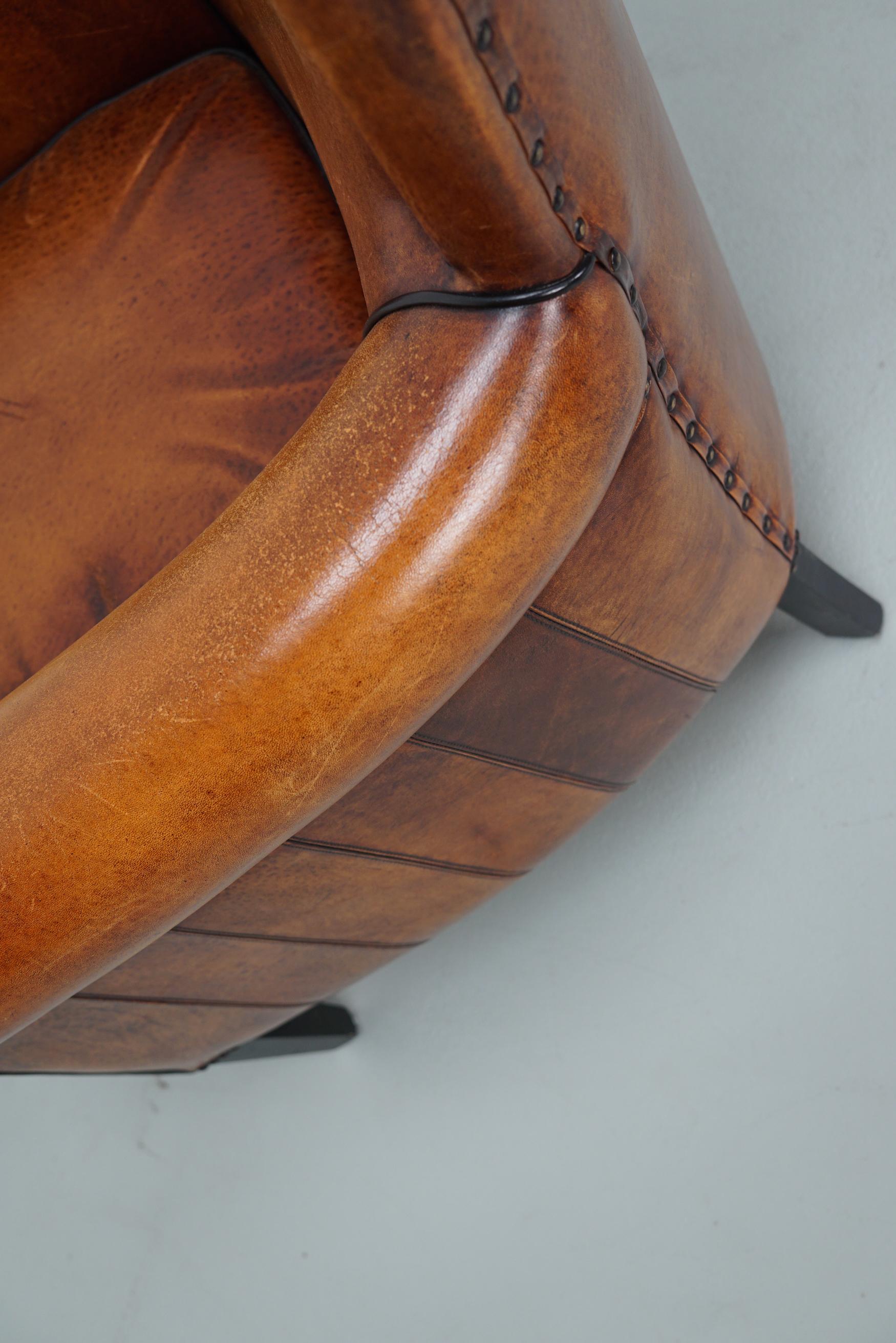 Vintage Dutch Cognac Colored Leather Club Chair For Sale 13