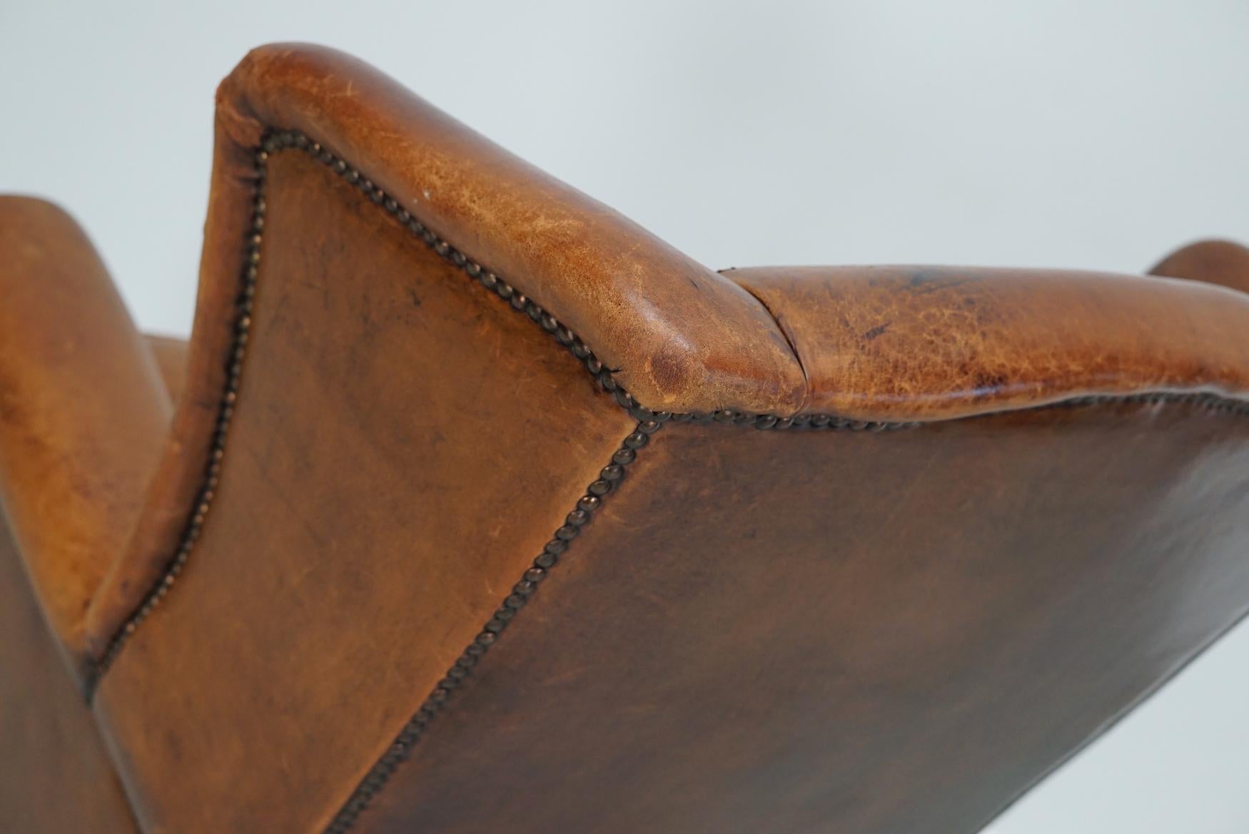 Vintage Dutch Cognac Colored Leather Club Chair For Sale 13
