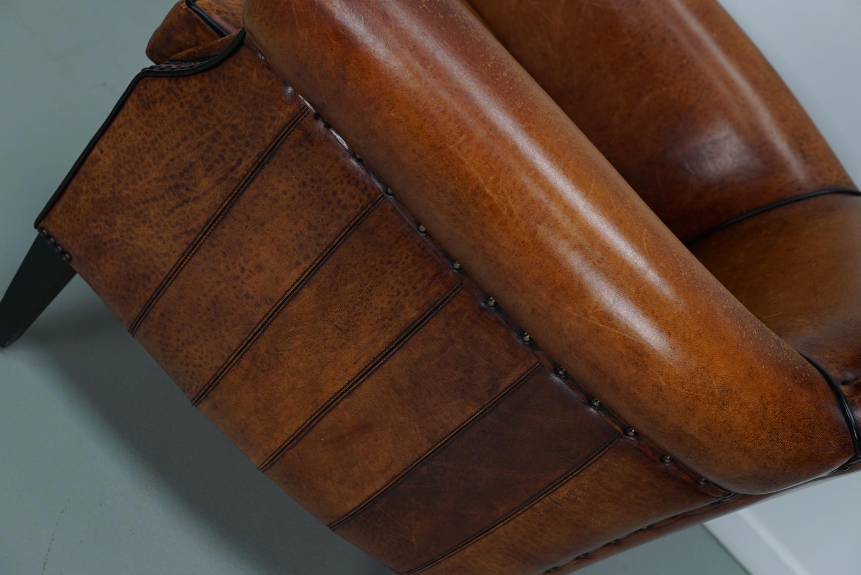 Vintage Dutch Cognac Colored Leather Club Chair For Sale 14