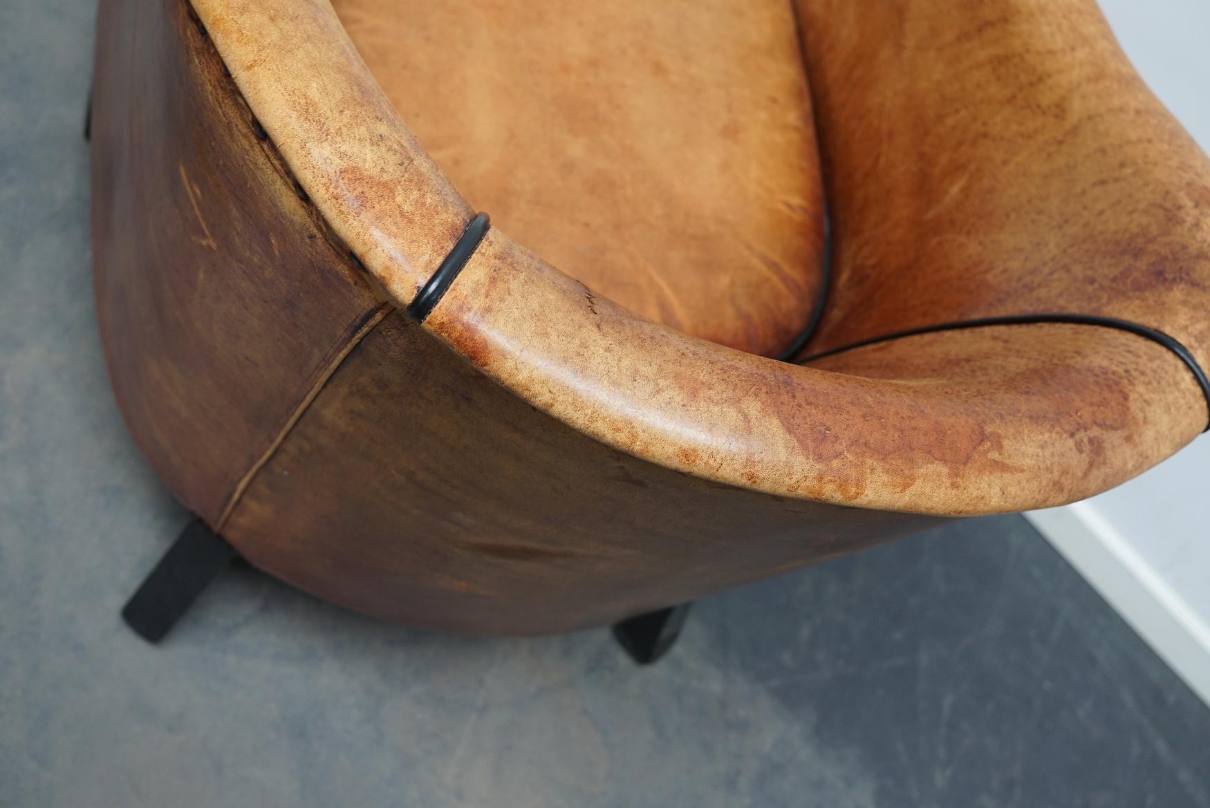 Vintage Dutch Cognac Colored Leather Club Chair 14