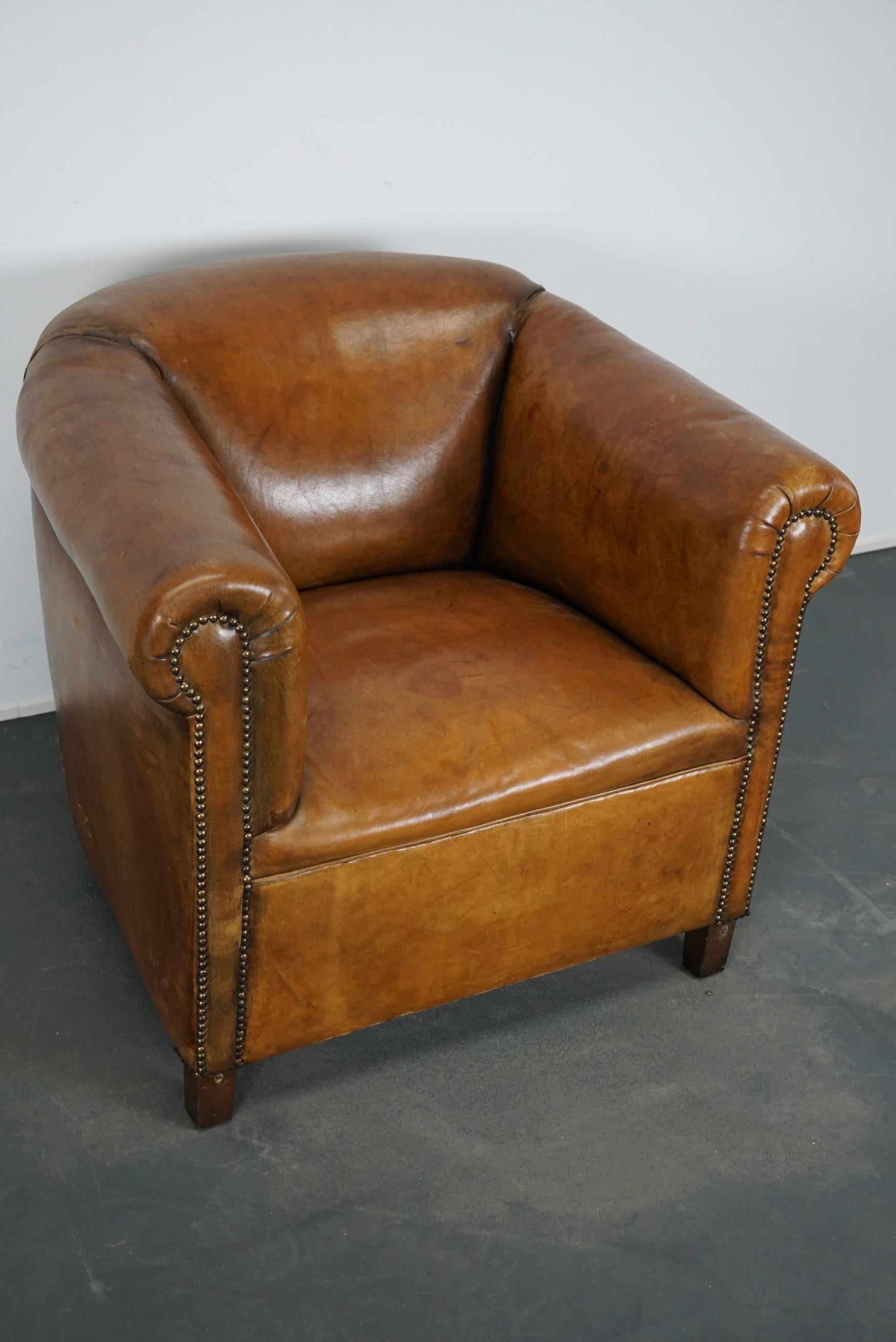 Industrial Vintage Dutch Cognac-Colored Leather Club Chair