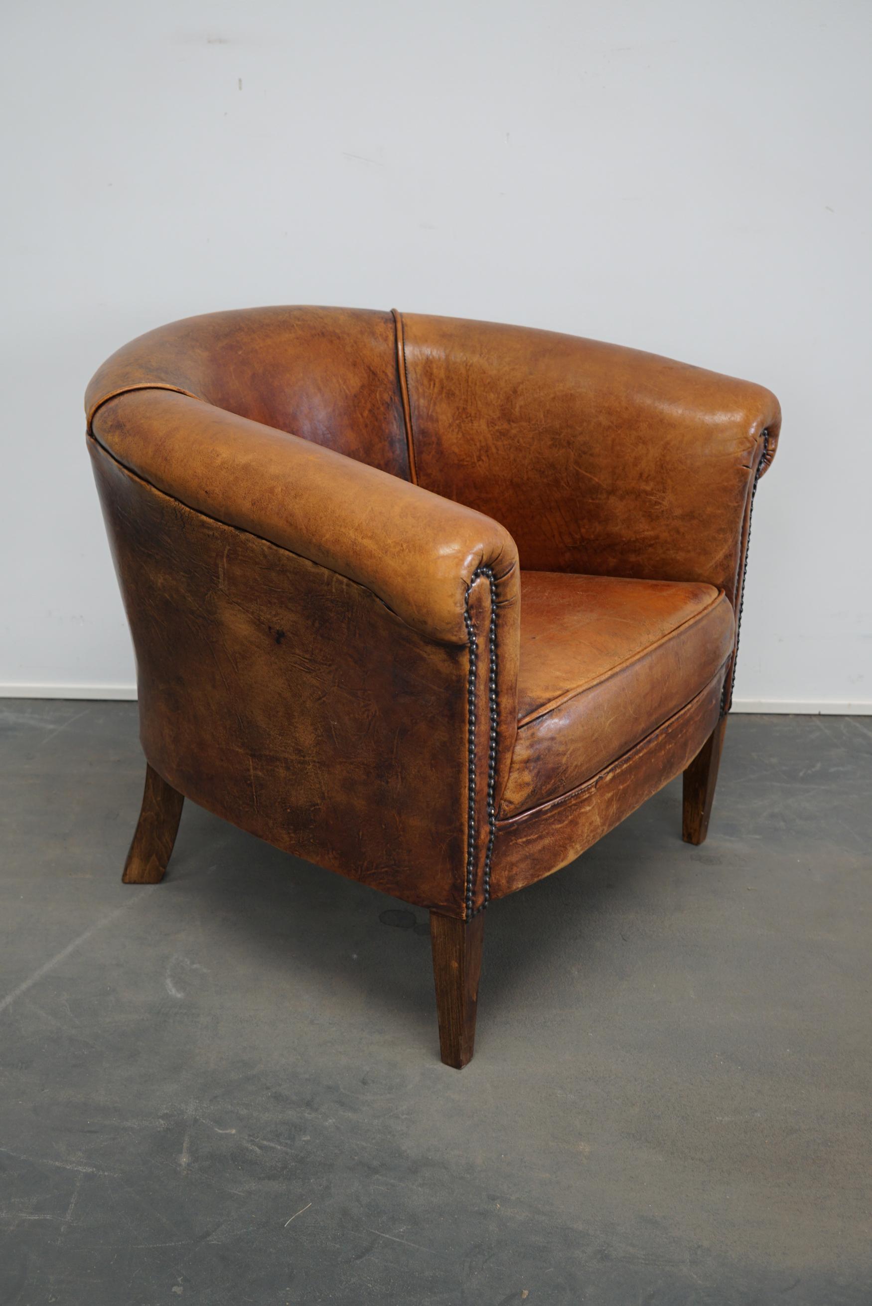 Industrial Vintage Dutch Cognac-Colored Leather Club Chair