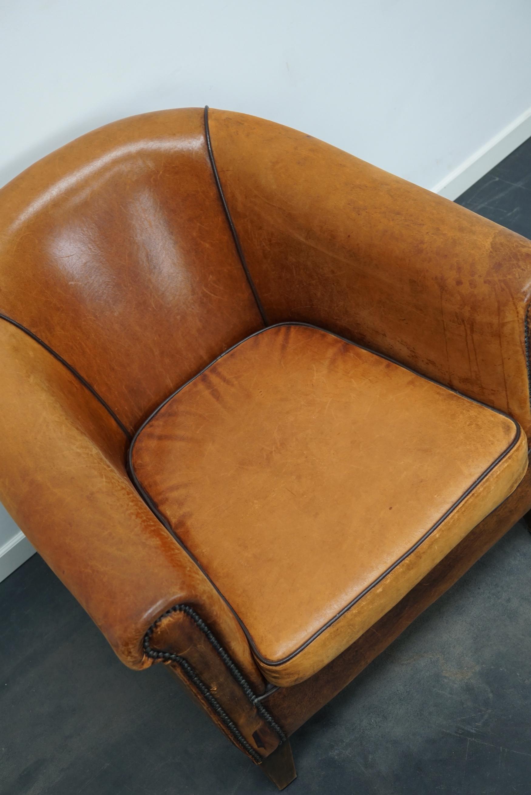 Industrial Vintage Dutch Cognac Colored Leather Club Chair For Sale