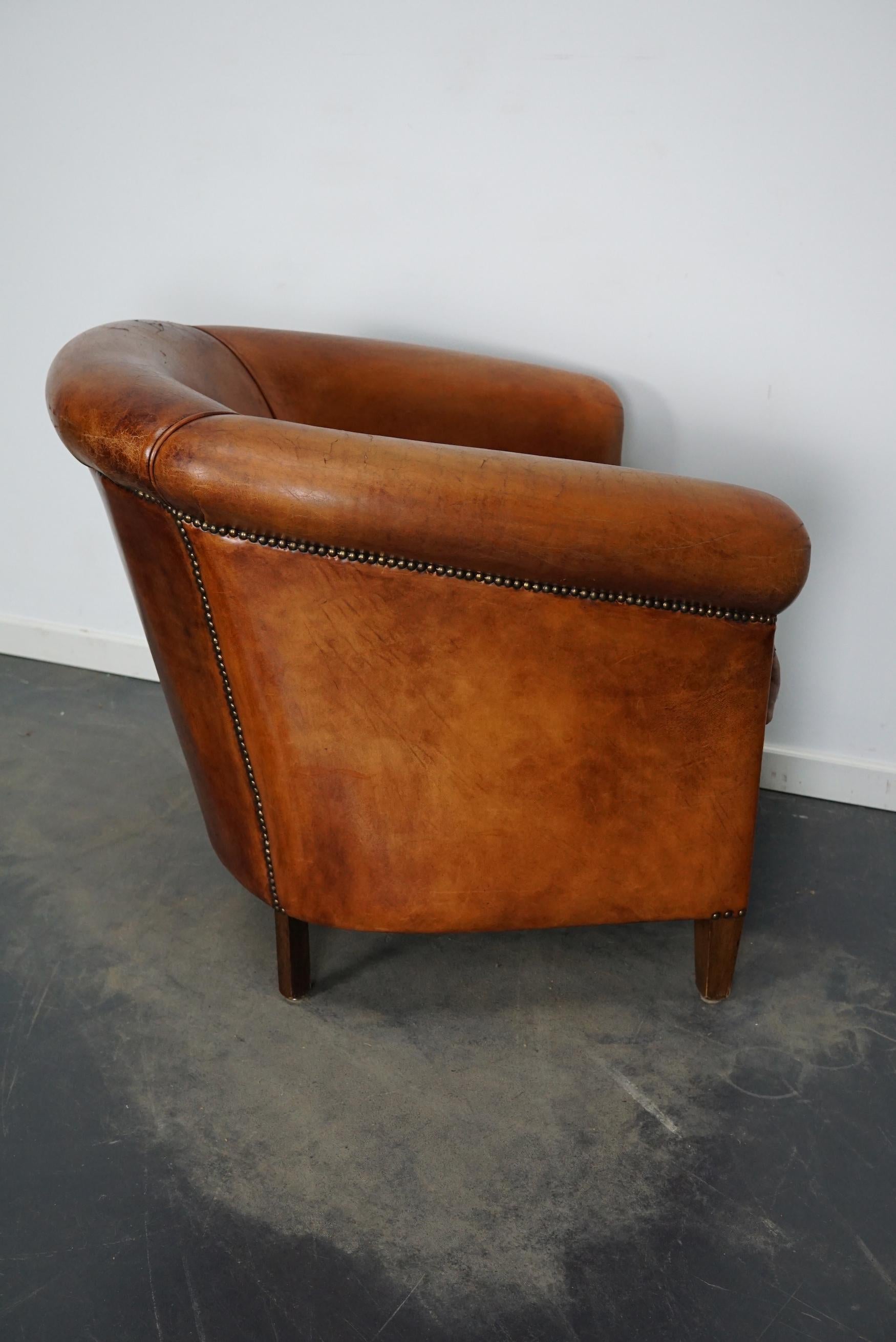 Industrial Vintage Dutch Cognac Colored Leather Club Chair