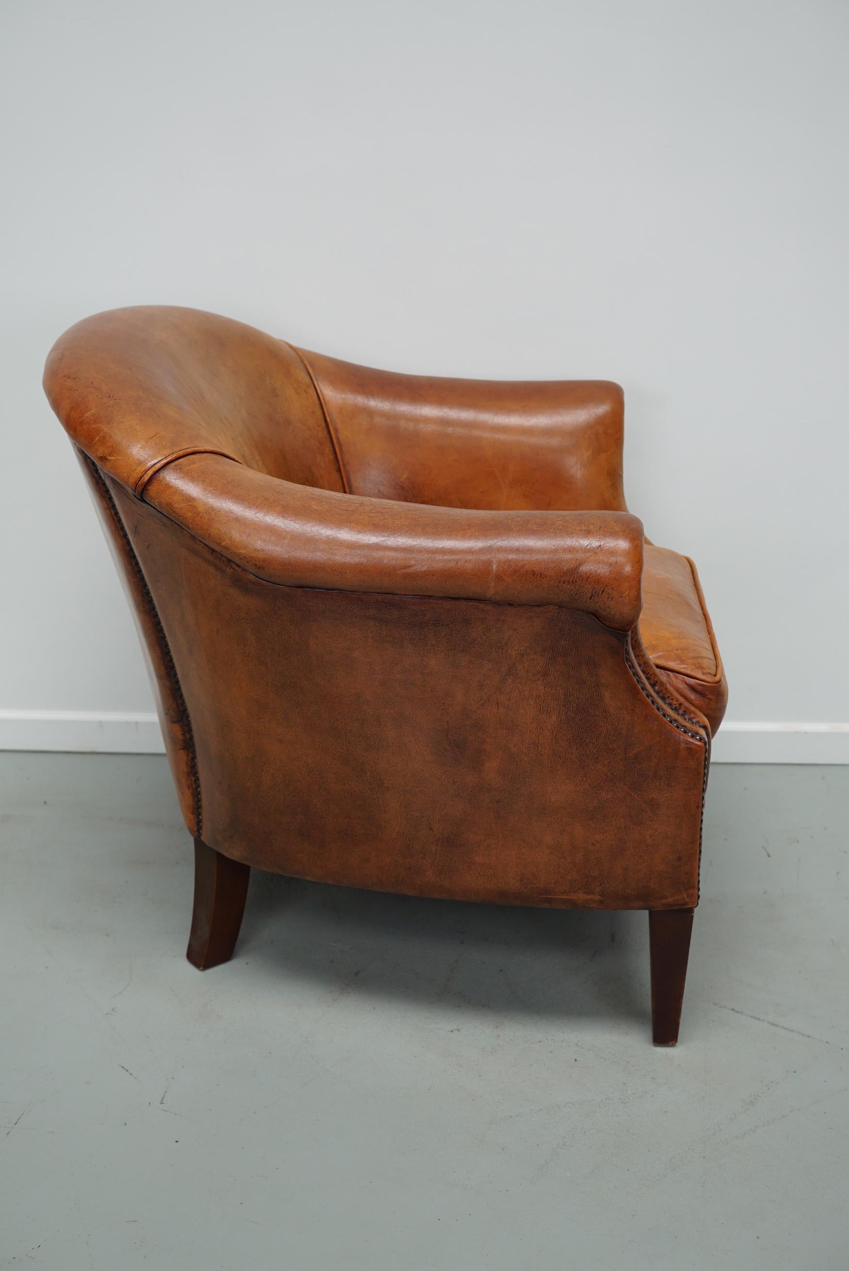 Industrial  Vintage Dutch Cognac Colored Leather Club Chair For Sale