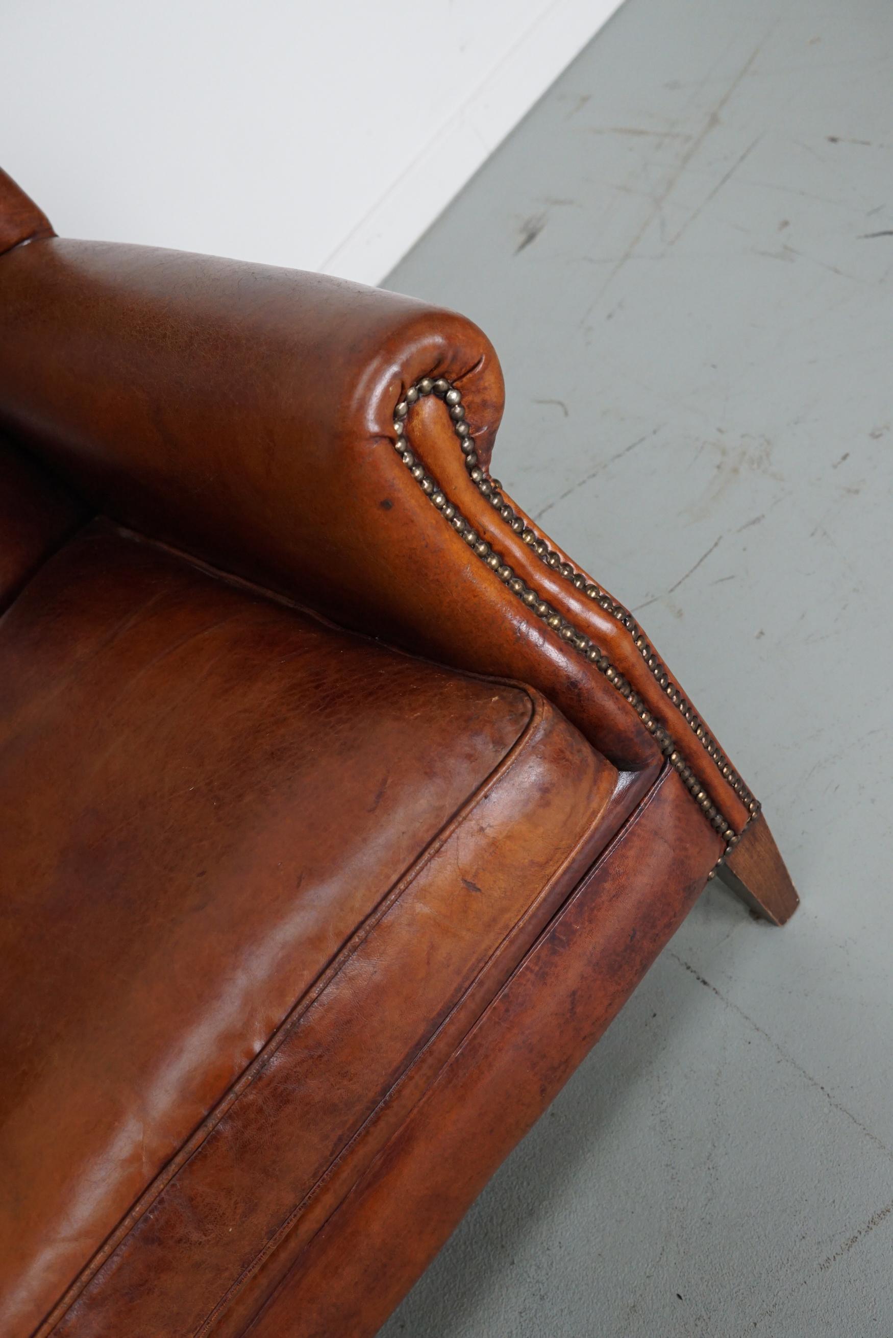 Industrial Vintage Dutch Cognac Colored Leather Club Chair