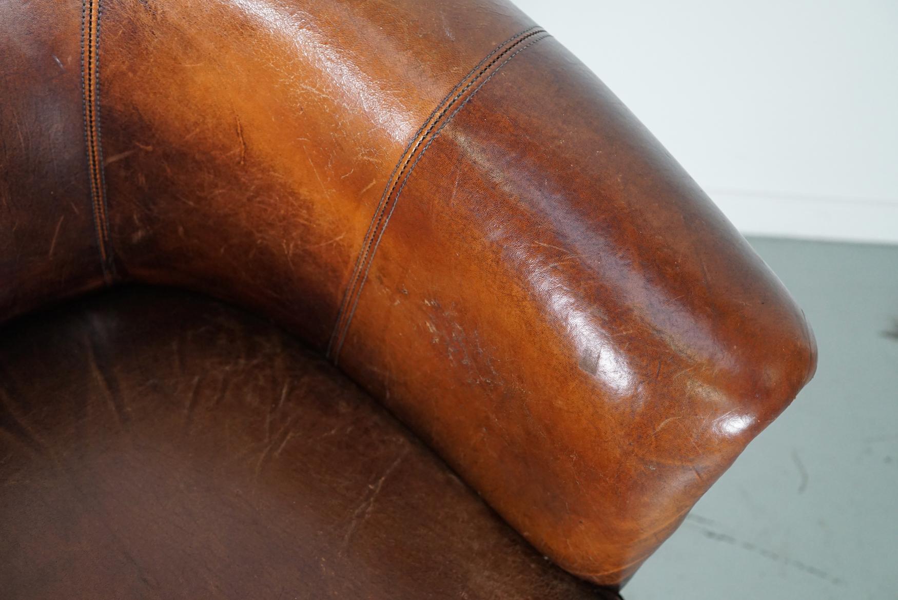 Industrial Vintage Dutch Cognac Colored Leather Club Chair For Sale