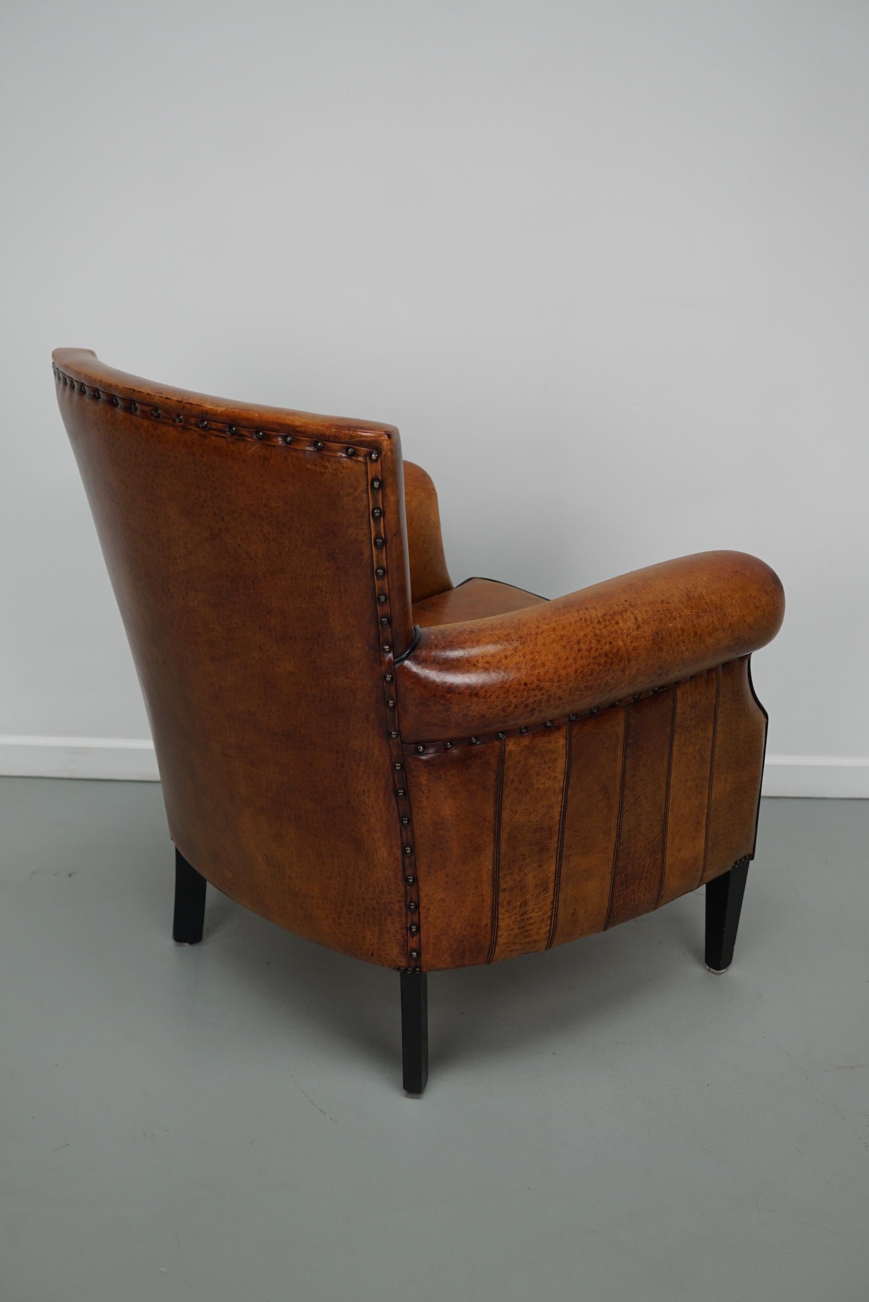 Vintage Dutch Cognac Colored Leather Club Chair In Good Condition For Sale In Nijmegen, NL