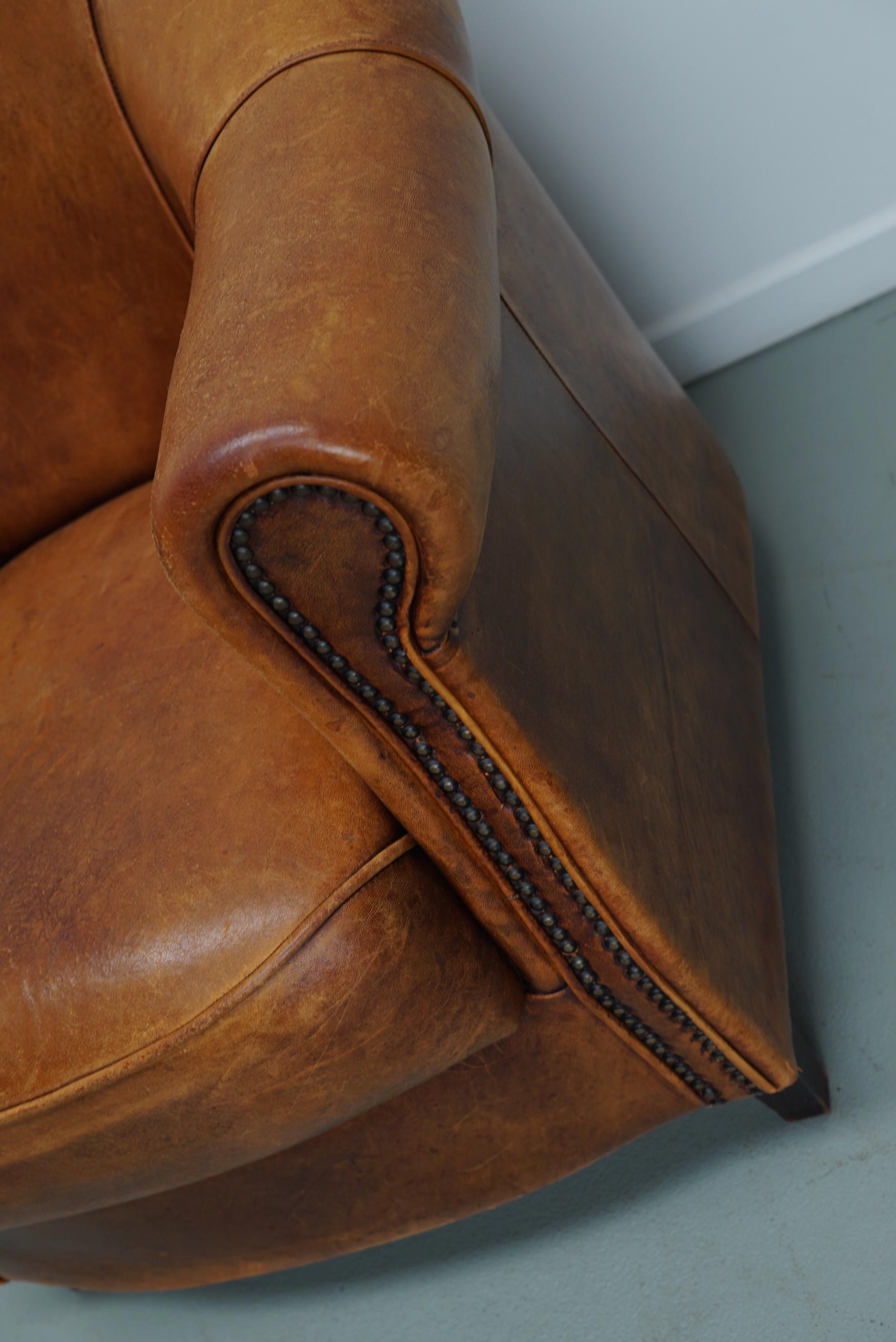 Industrial Vintage Dutch Cognac Colored Leather Club Chair For Sale