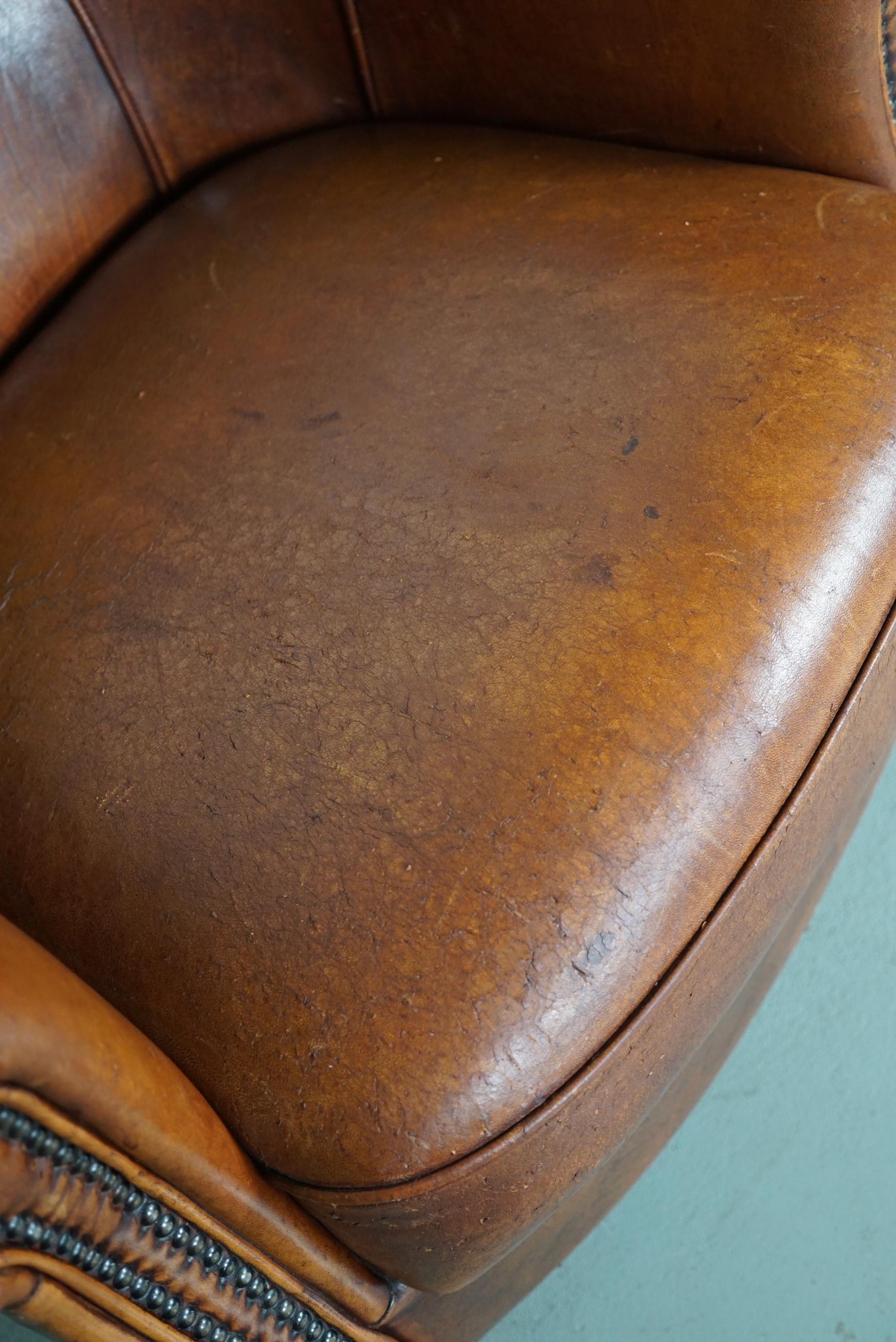 Silla Club Vintage Holandesa de Piel Color Coñac Industrial en venta