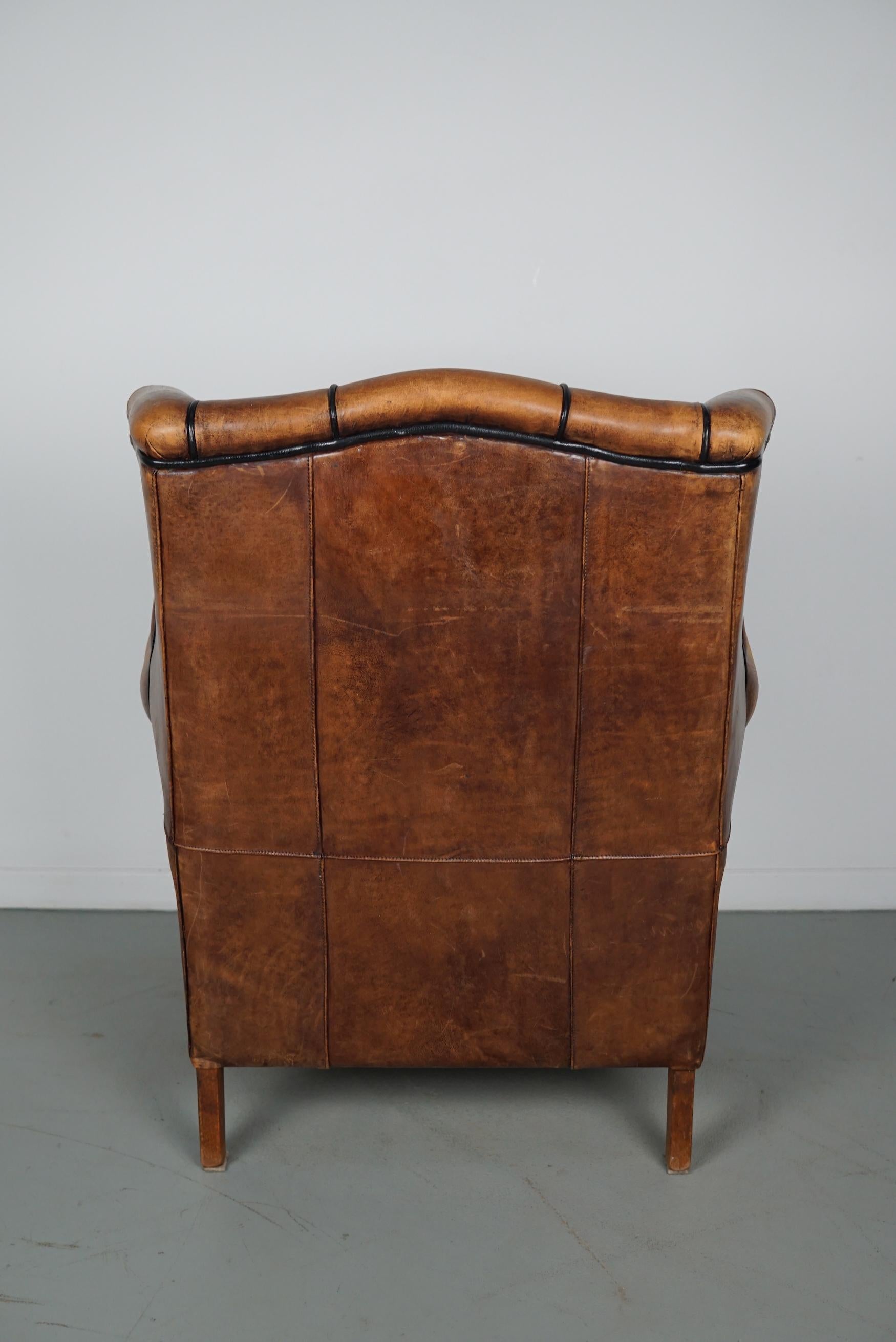 Industrial Vintage Dutch Cognac Colored Leather Club Chair For Sale