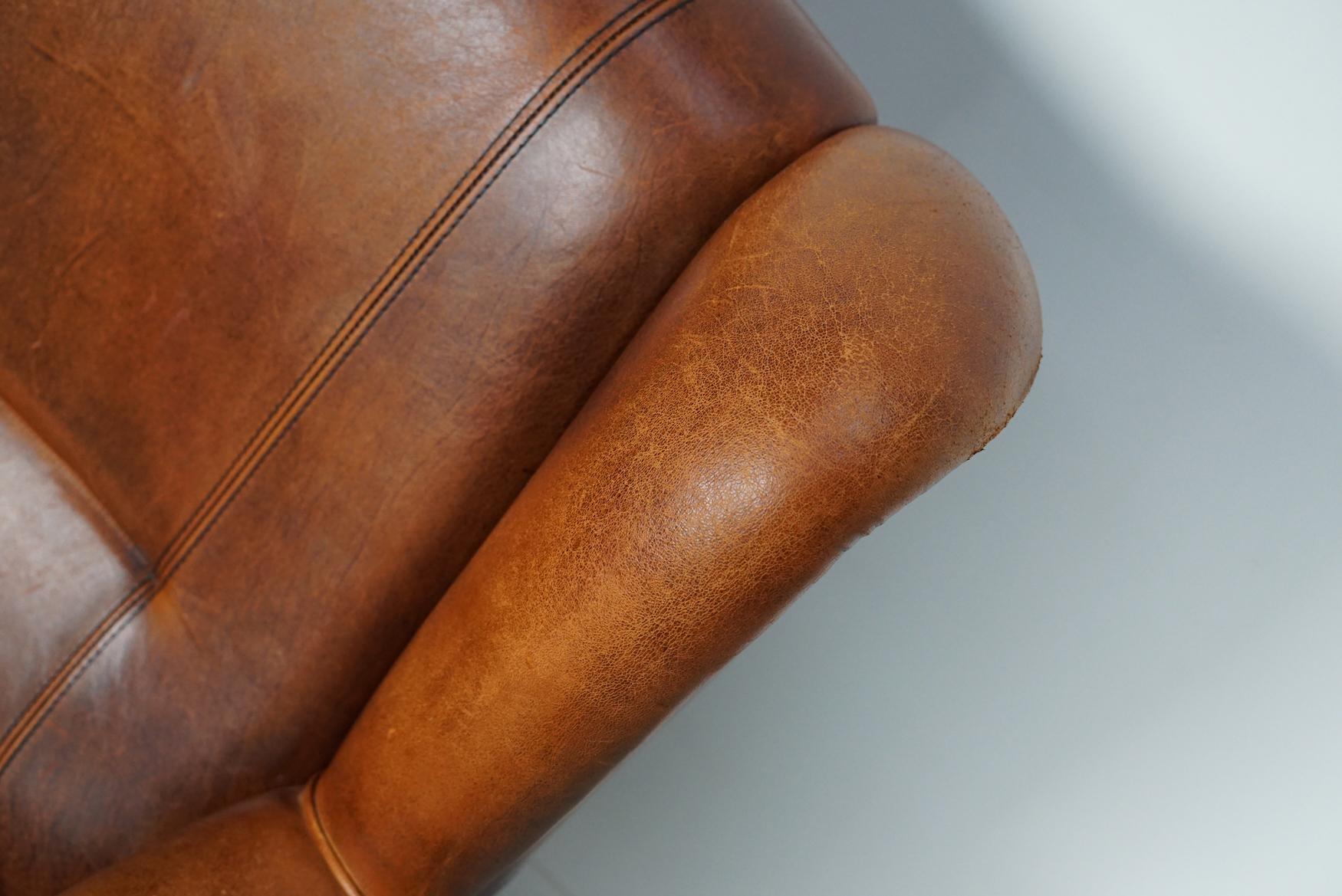 Cognacfarbener Clubsessel aus Leder (Niederländisch) im Angebot