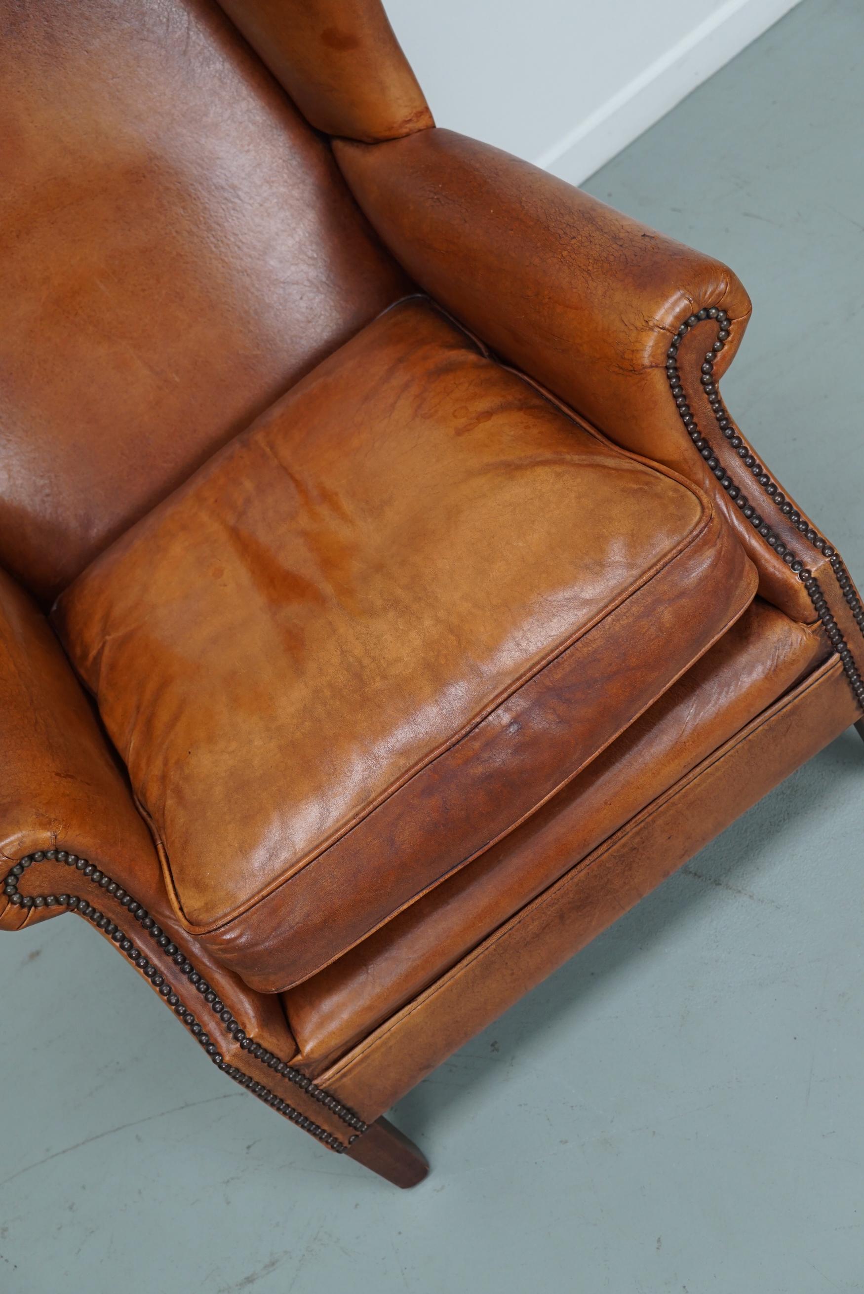 Cognacfarbener Clubsessel aus Leder (Niederländisch) im Angebot