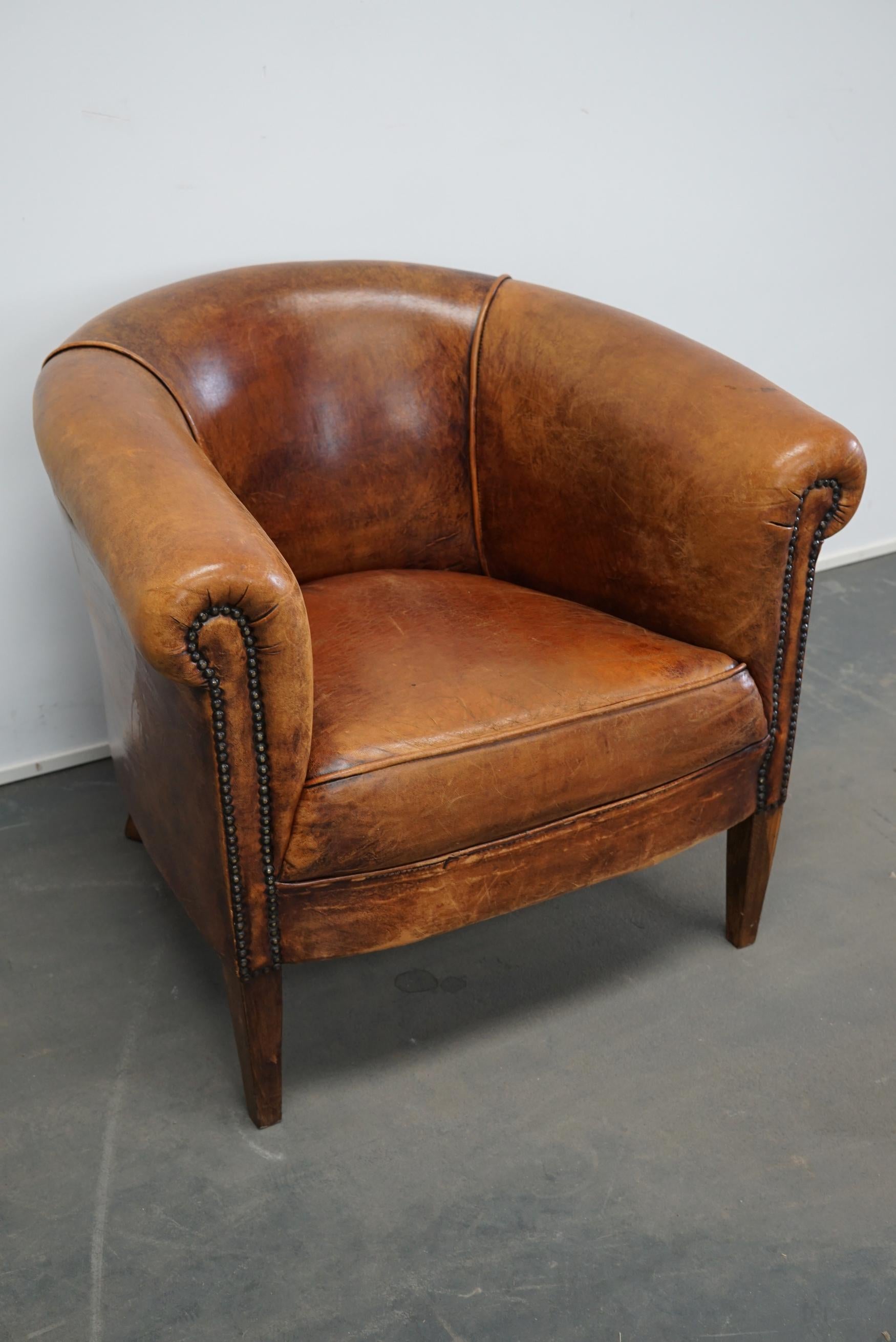 Vintage Dutch Cognac-Colored Leather Club Chair In Good Condition In Nijmegen, NL