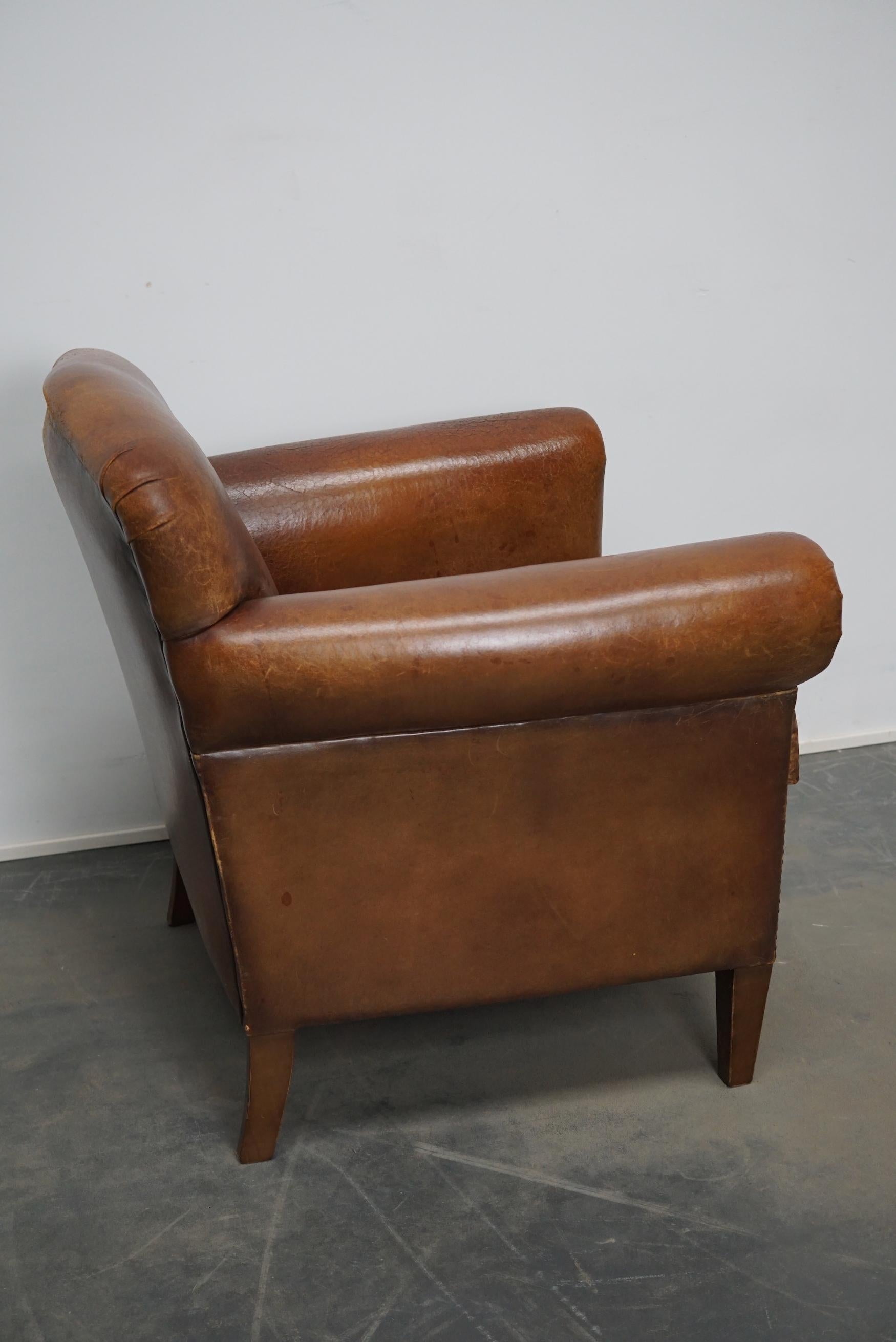 Vintage Dutch Cognac Colored Leather Club Chair In Good Condition In Nijmegen, NL