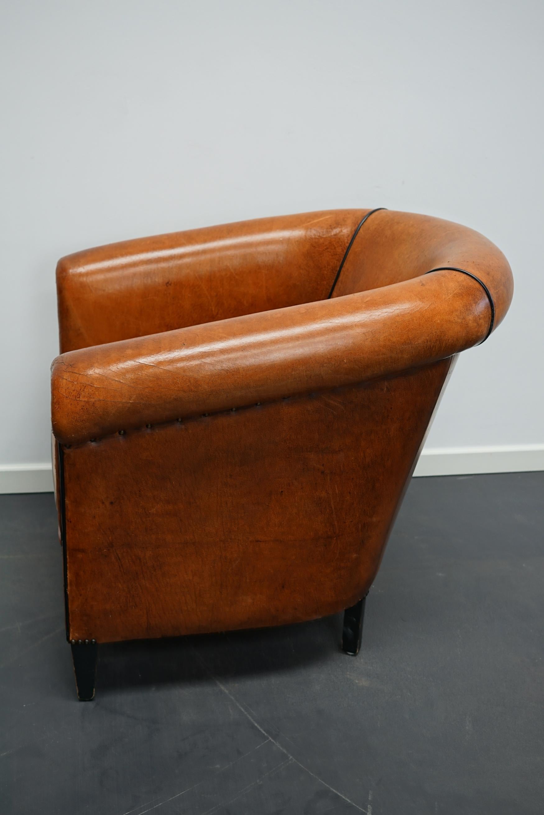 British Vintage Dutch Cognac Colored Leather Club Chair