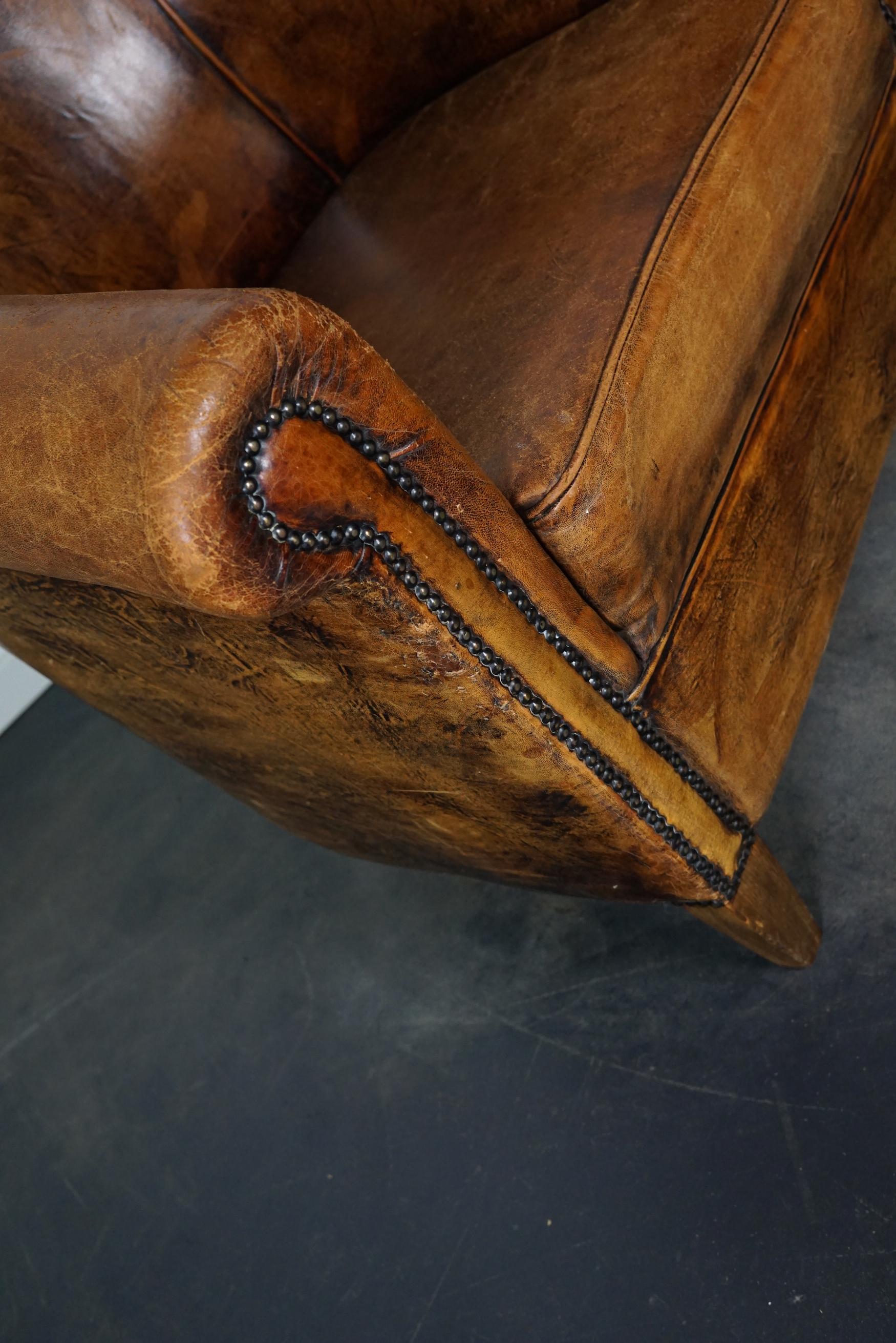 Industrial Vintage Dutch Cognac Colored Leather Club Chair