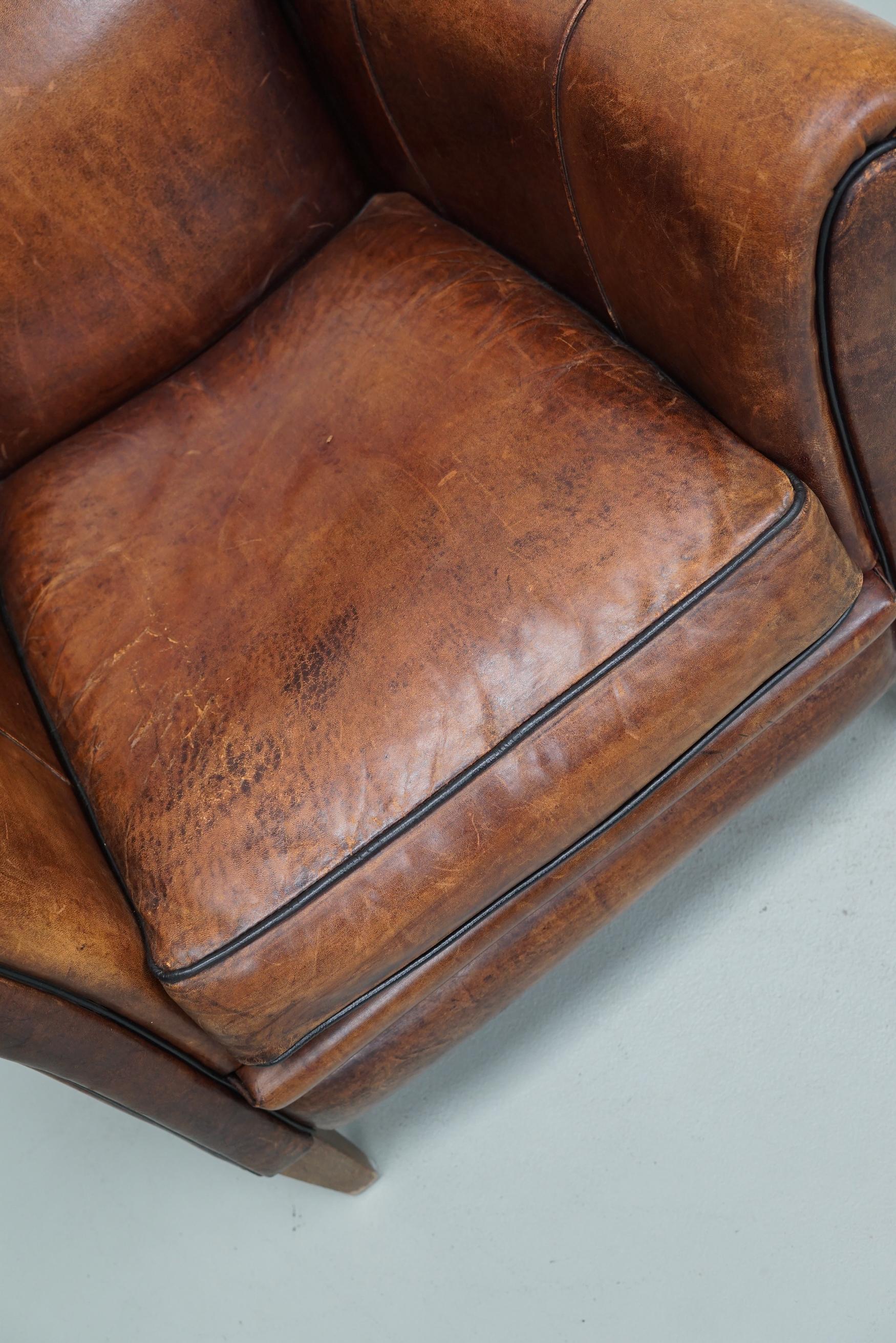 Vintage Dutch Cognac Colored Leather Club Chair In Good Condition In Nijmegen, NL