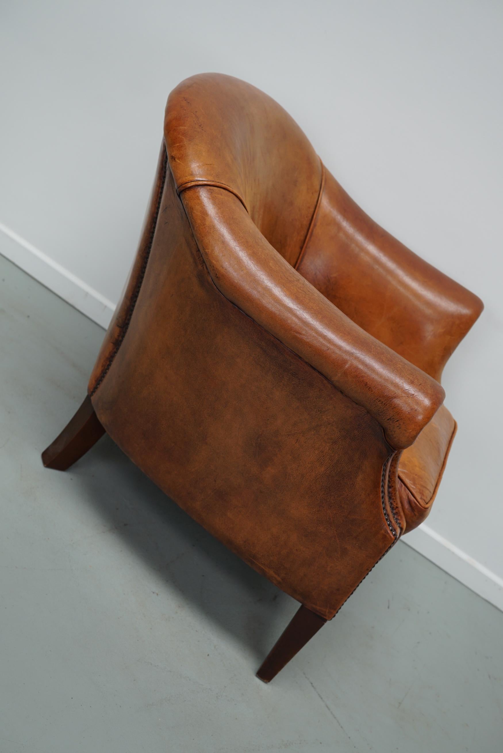  Vintage Dutch Cognac Colored Leather Club Chair In Good Condition For Sale In Nijmegen, NL