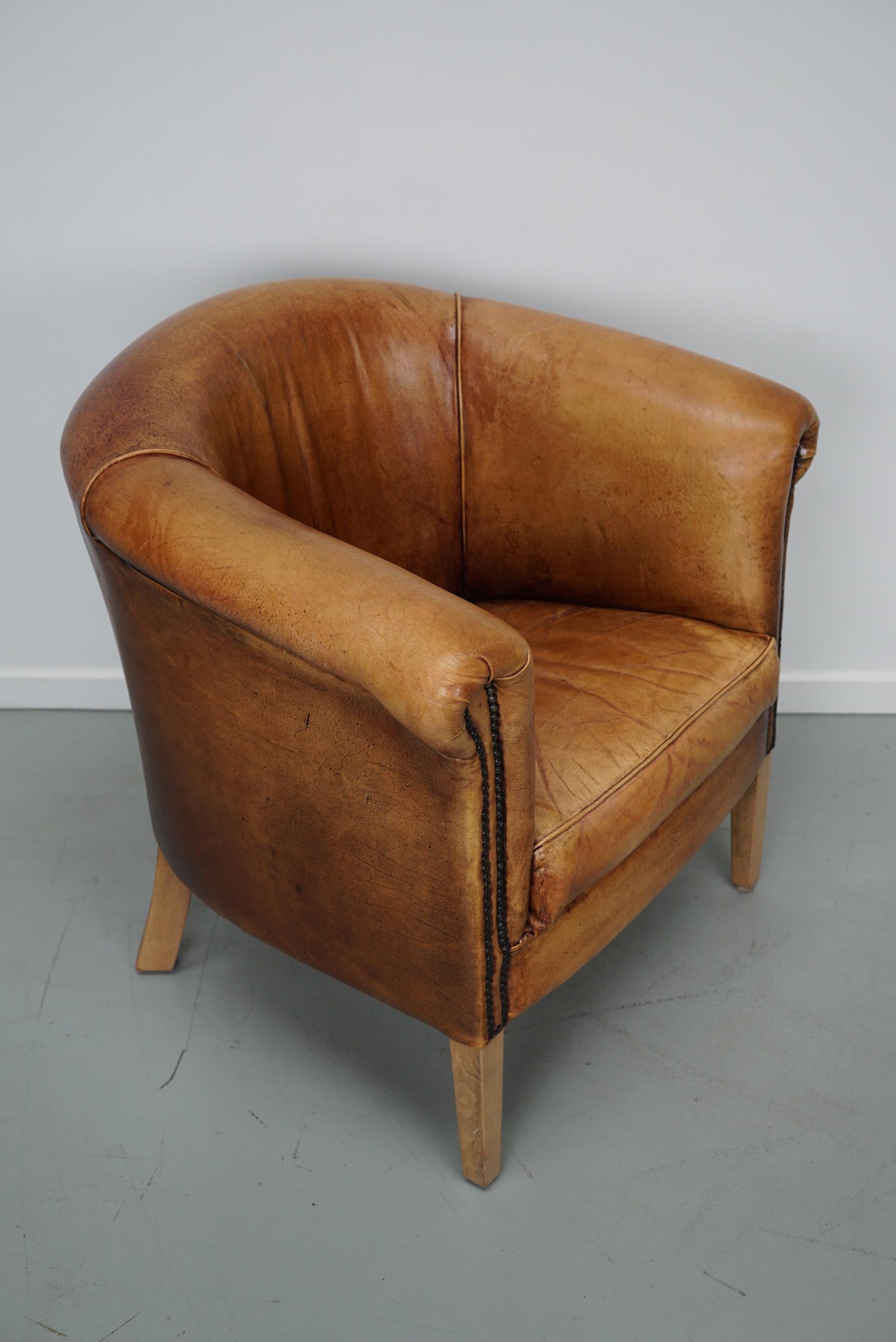 European Vintage Dutch Cognac Colored Leather Club Chair For Sale