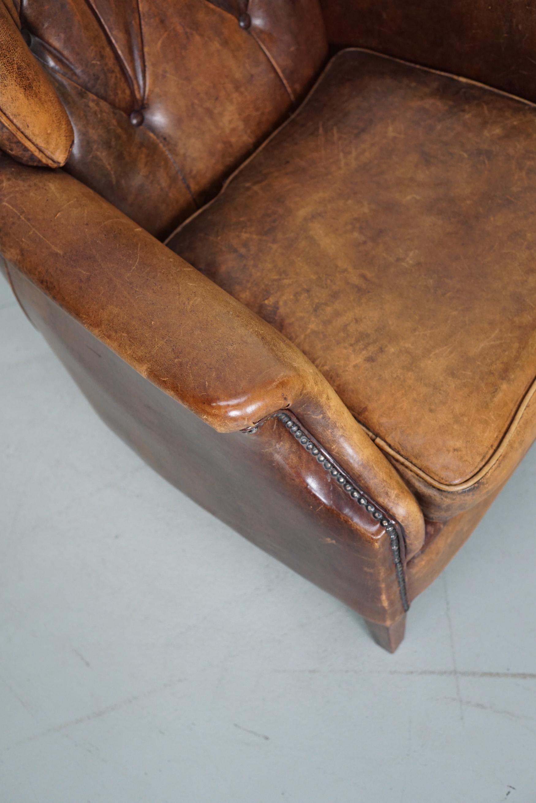 Vintage Dutch Cognac Colored Leather Club Chair In Good Condition In Nijmegen, NL