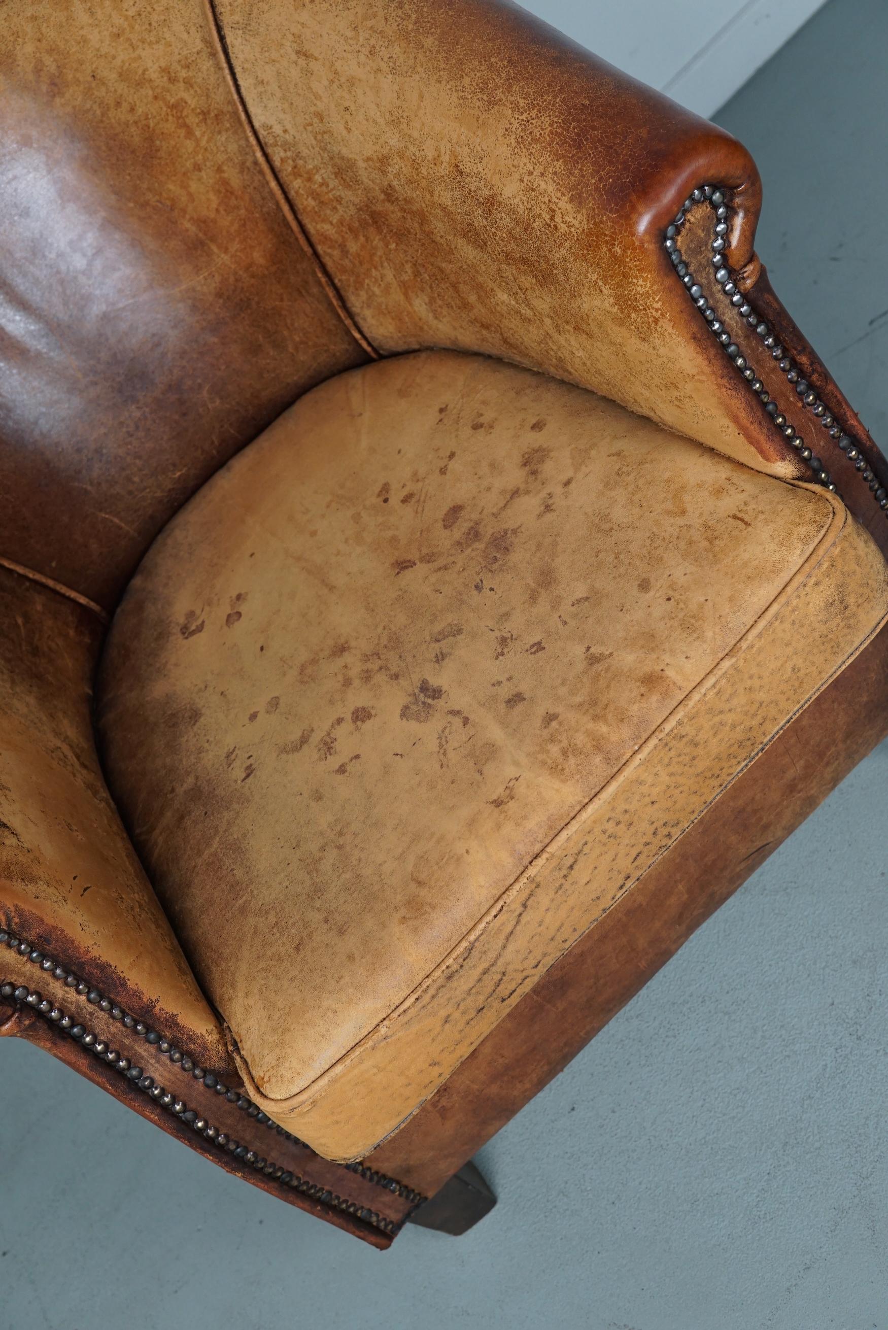 Late 20th Century Vintage Dutch Cognac Colored Leather Club Chair For Sale