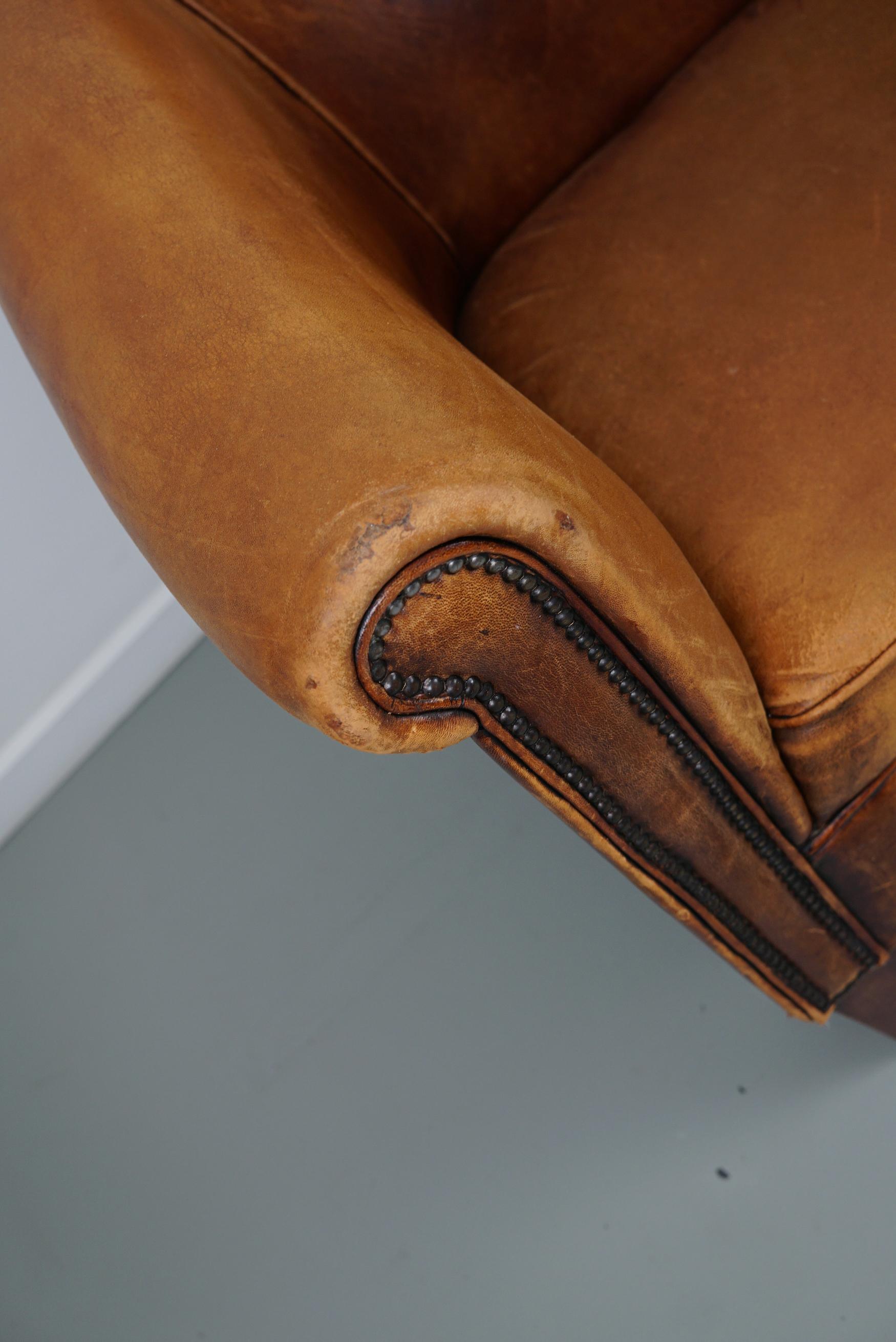 Vintage Dutch Cognac Colored Leather Club Chair In Good Condition For Sale In Nijmegen, NL