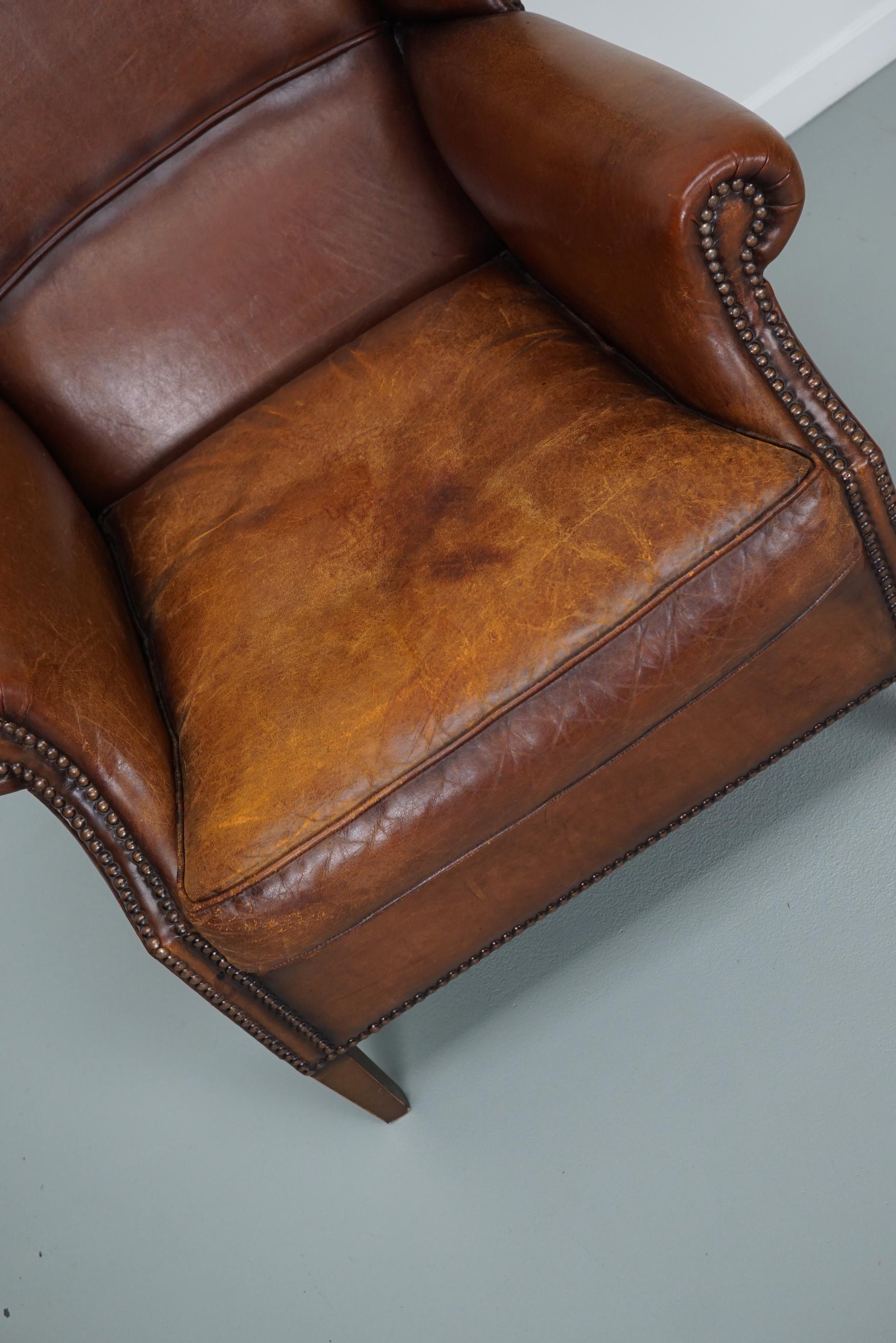 Late 20th Century Vintage Dutch Cognac Colored Leather Club Chair For Sale